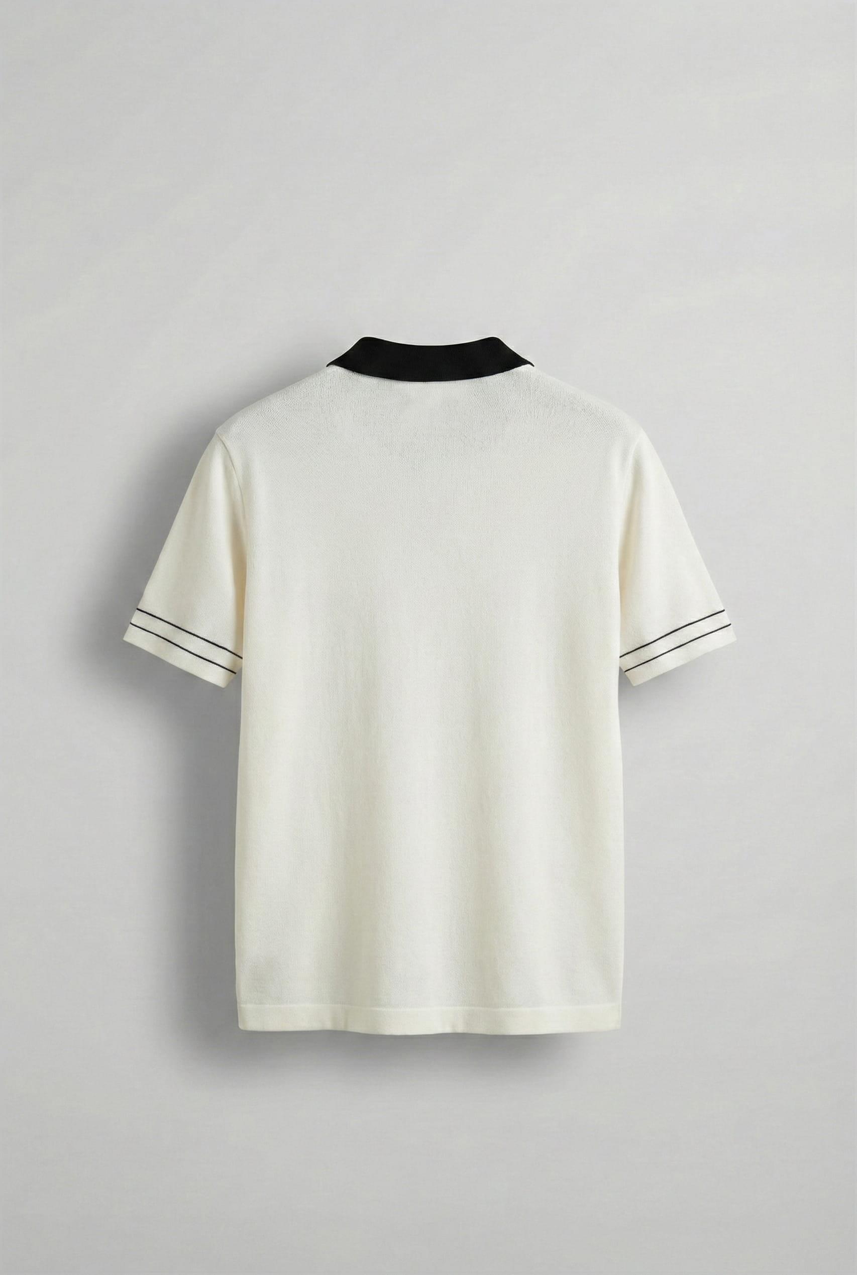 Erkek Kontrast Polo Yaka Premium Regular Fit T-Shirt Beyaz