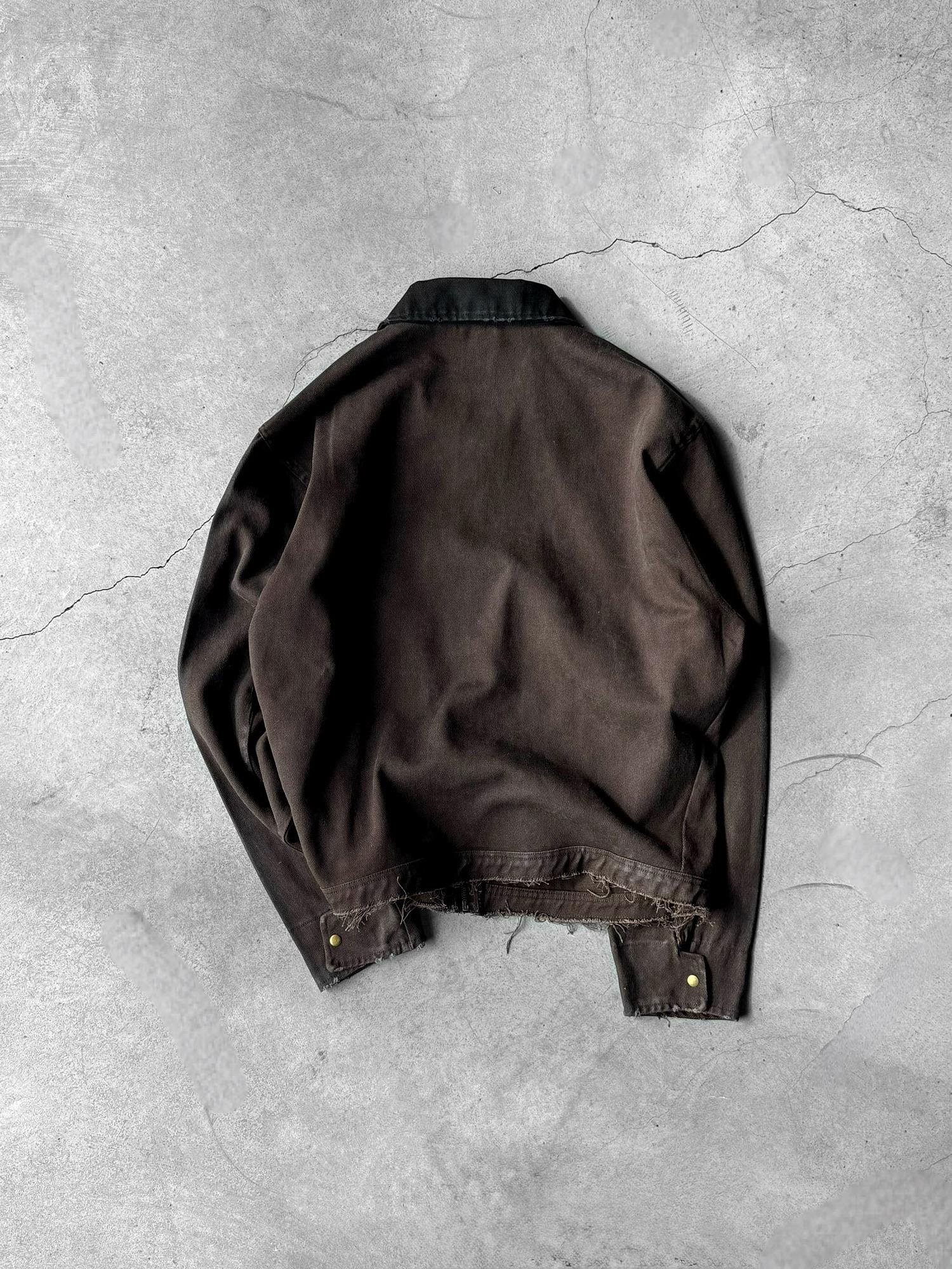 Erkek Kontrast Yaka Yıkamalı Relax Fit Ceket Kahverengi