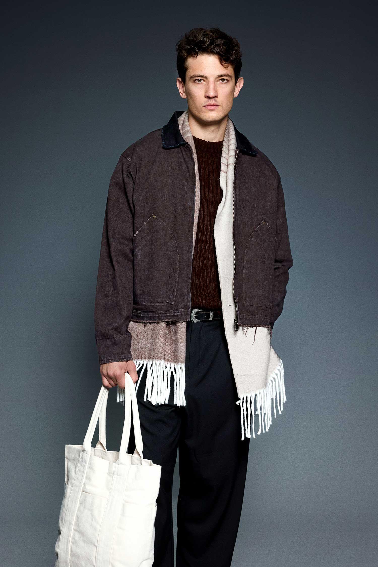 Erkek Kontrast Yaka Yıkamalı Relax Fit Ceket Kahverengi