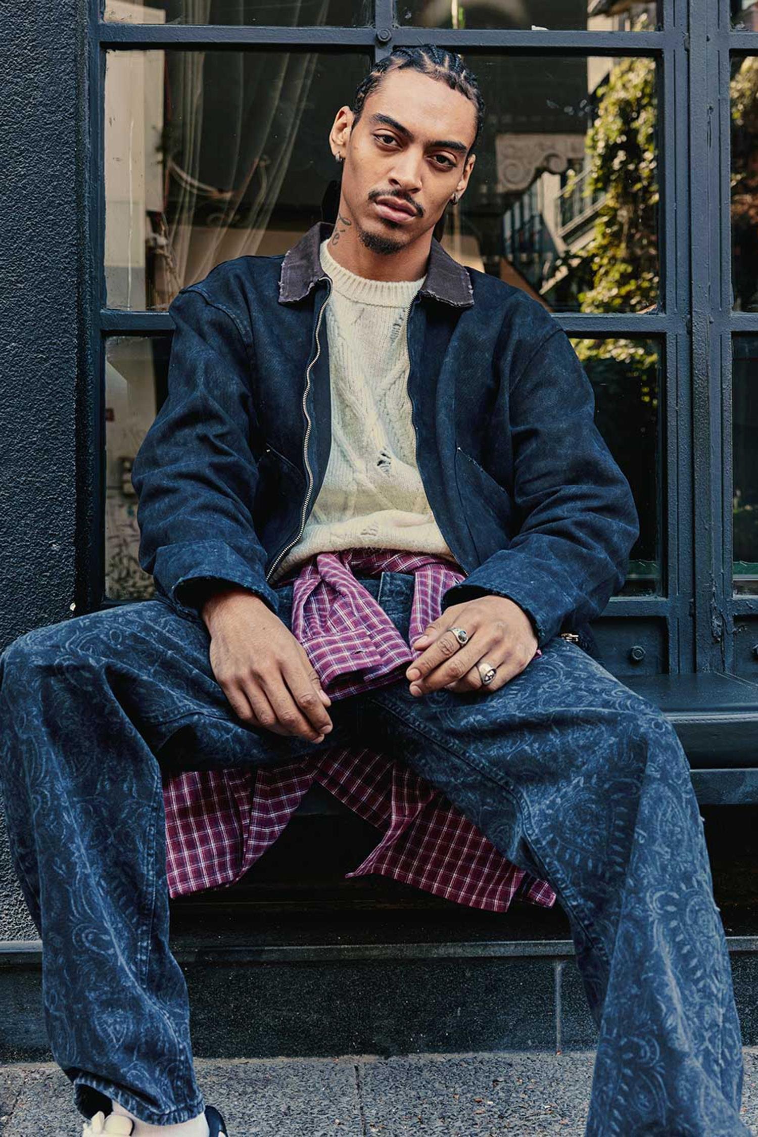 Erkek Kontrast Yaka Yıkamalı Relax Fit Ceket Siyah