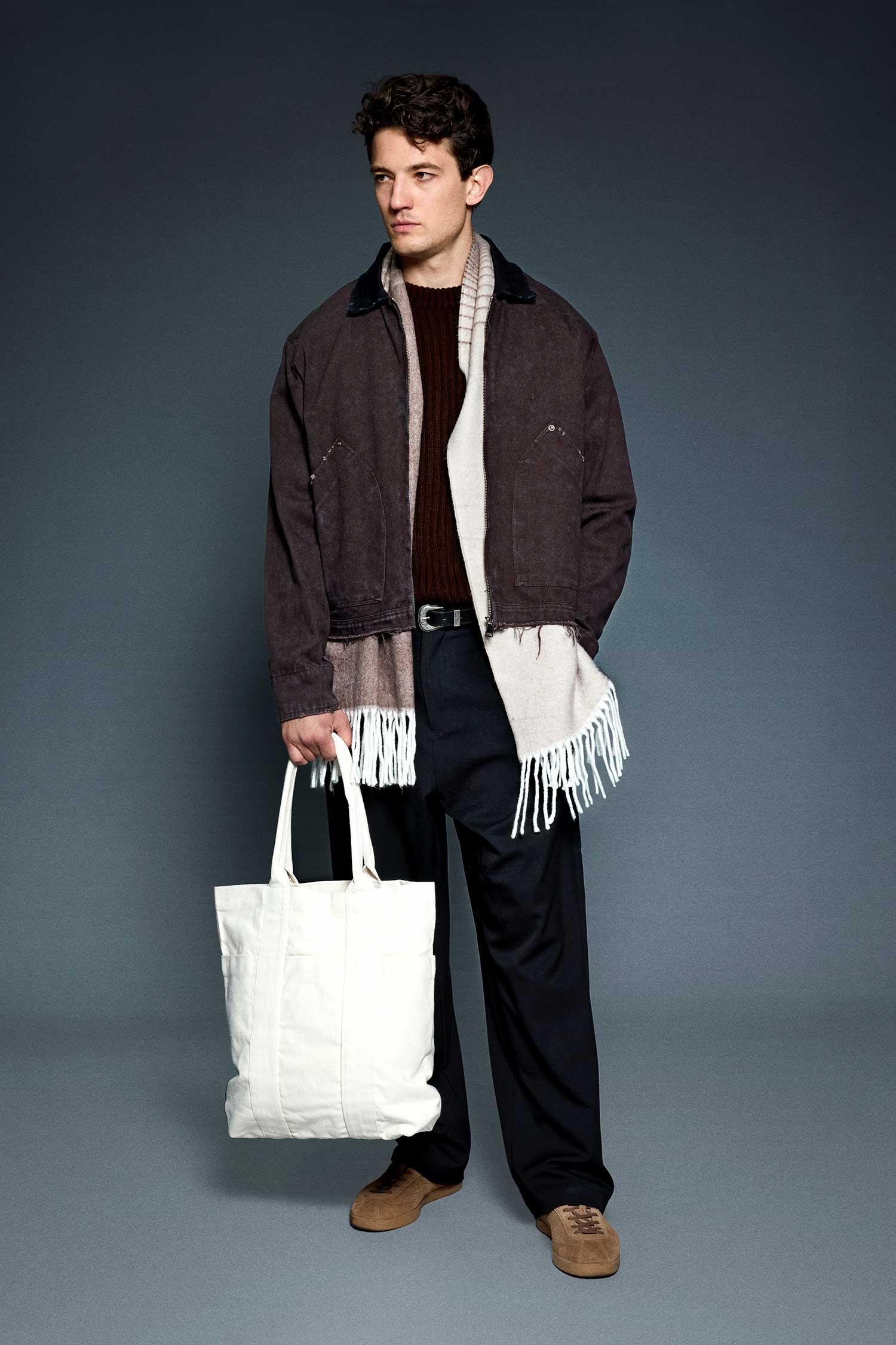 Erkek Kontrast Yaka Yıkamalı Relax Fit Ceket Kahverengi