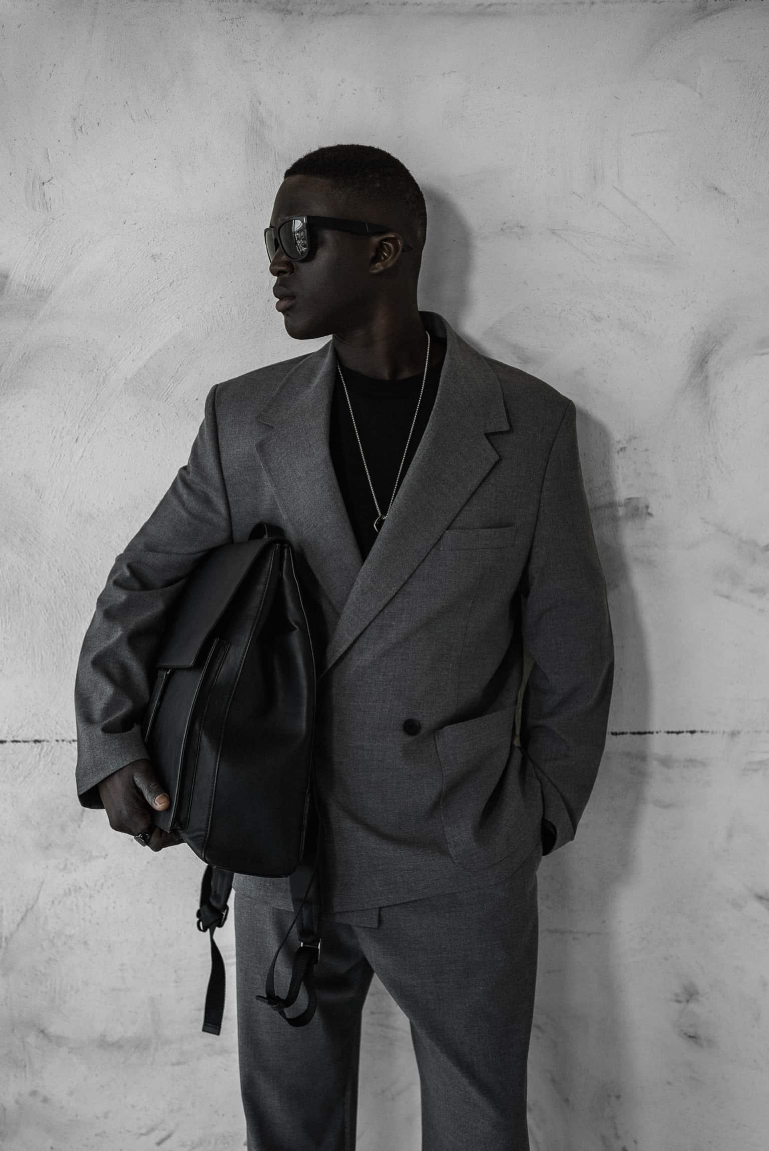 Erkek Kruvaze Düğmeli Takım Elbise Gri