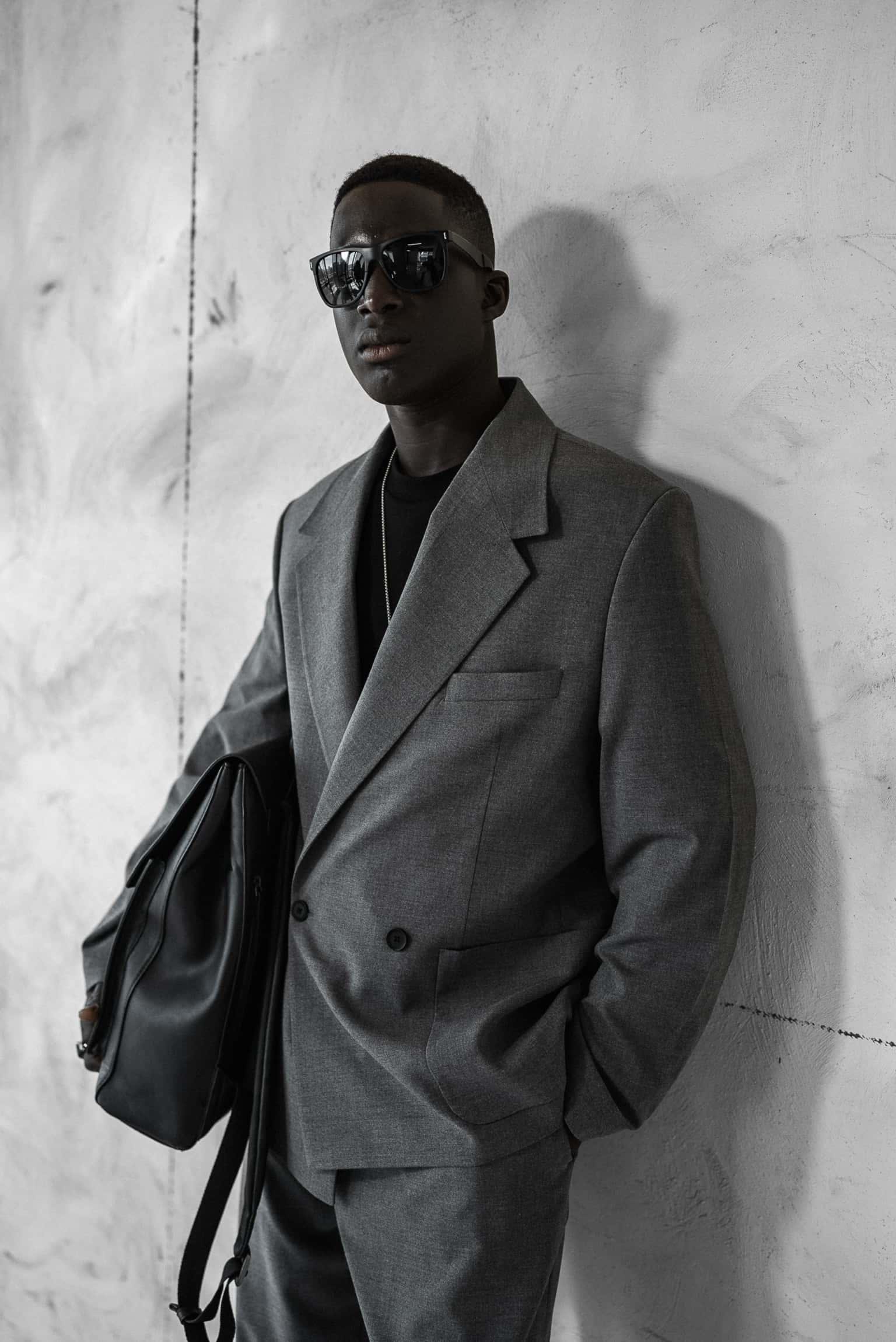 Erkek Kruvaze Düğmeli Takım Elbise Gri