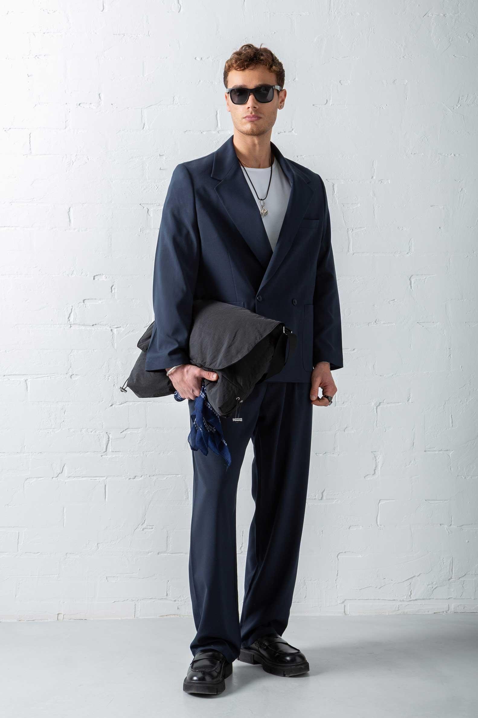 Erkek Kruvaze Düğmeli Takım Elbise Lacivert