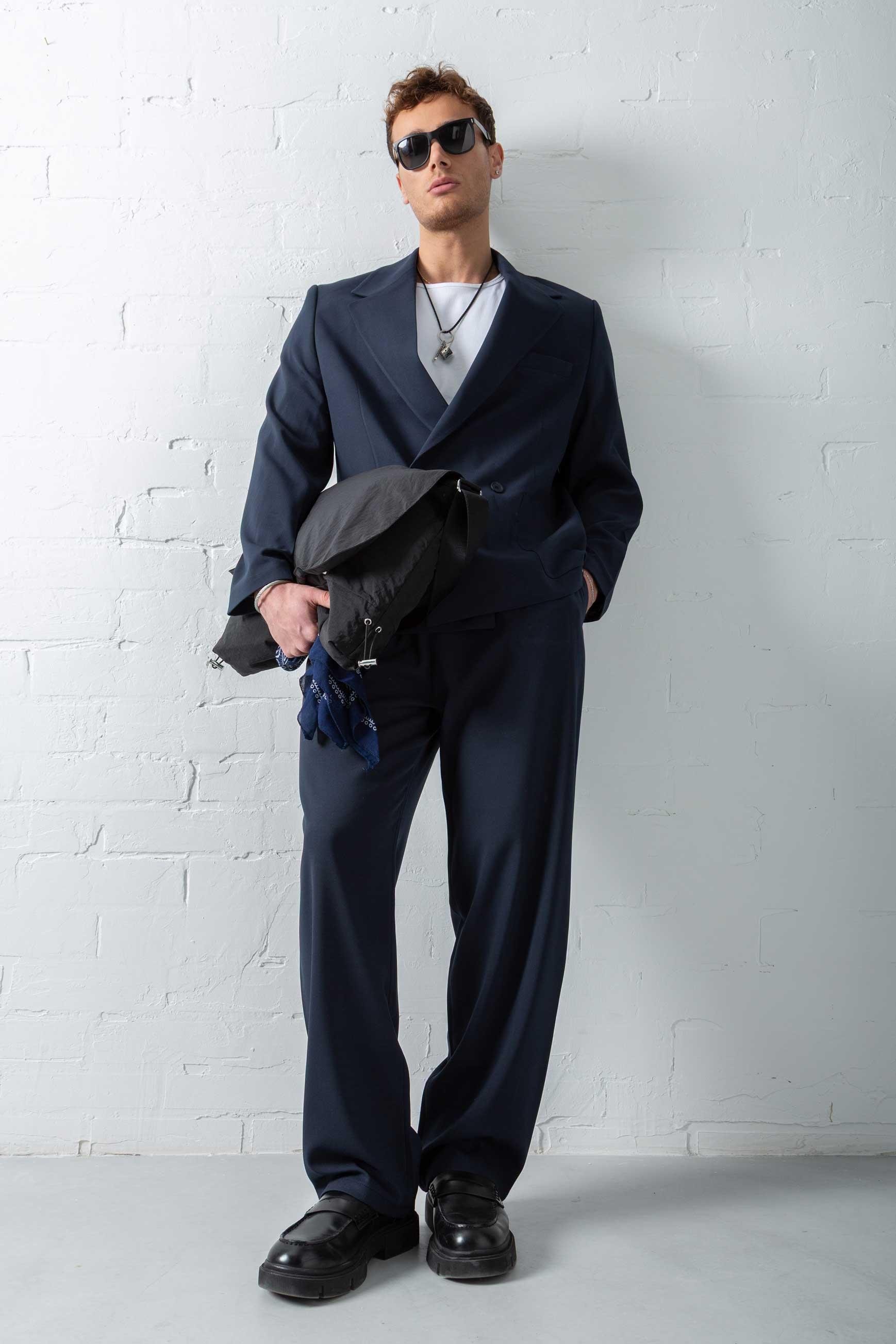 Erkek Kruvaze Düğmeli Takım Elbise Lacivert