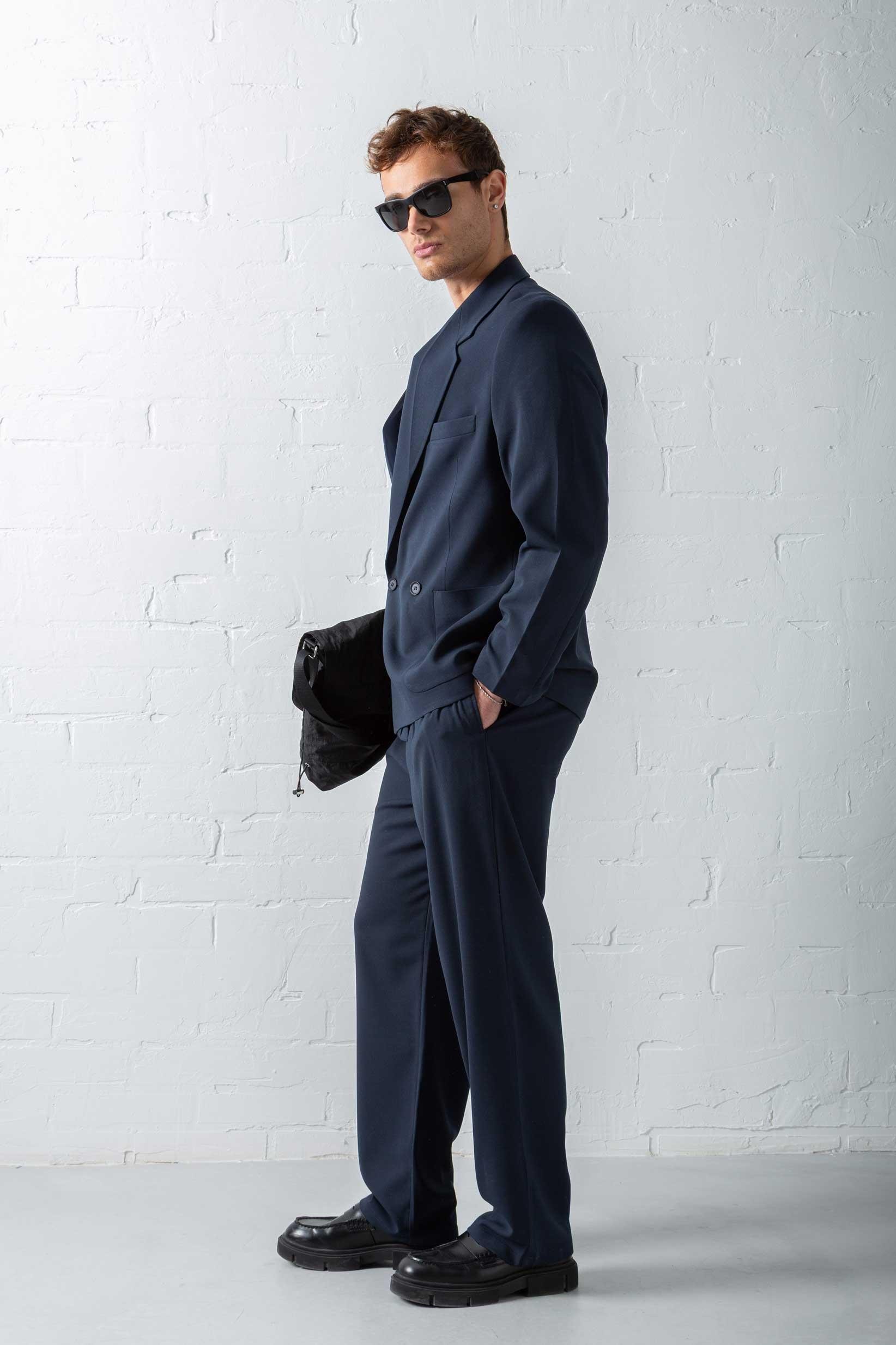 Erkek Kruvaze Düğmeli Takım Elbise Lacivert