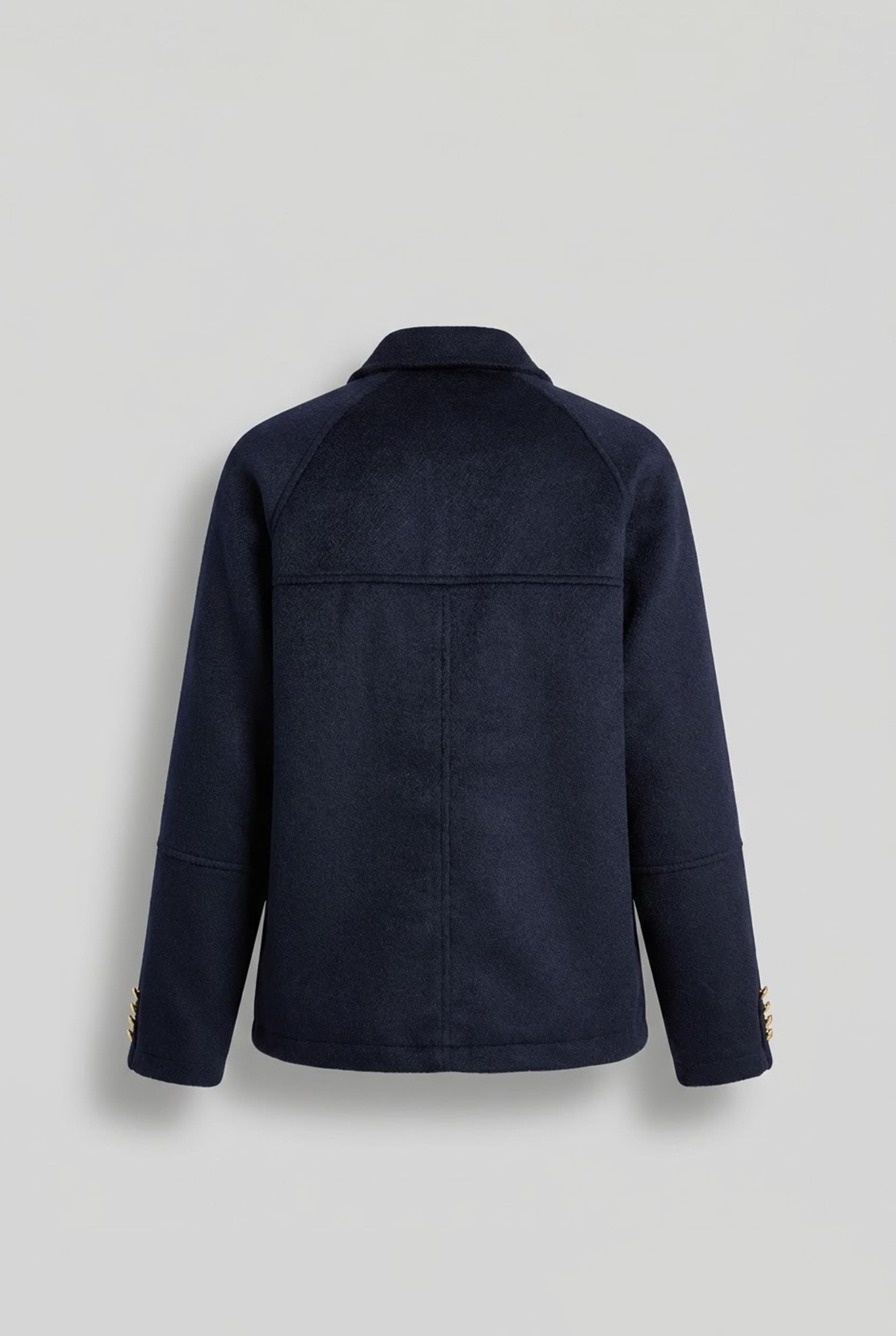 Erkek Kruvaze Yaka Düğmeli Kısa Kaşe Kaban Lacivert