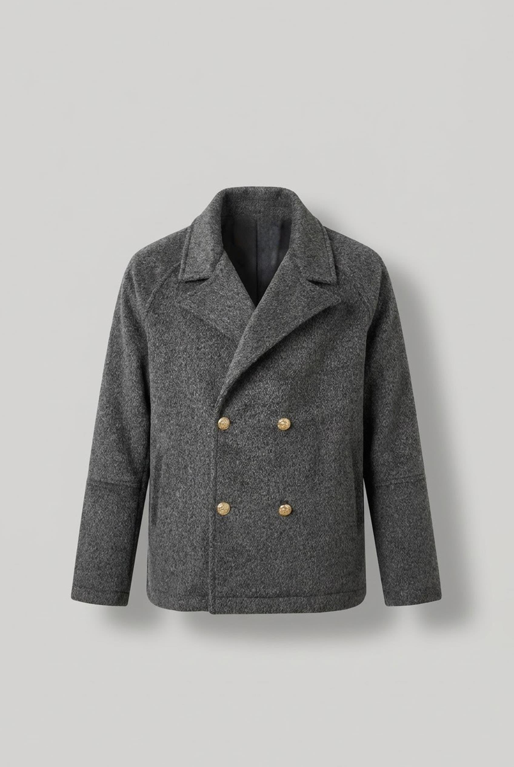 Erkek Kruvaze Yaka Düğmeli Kısa Kaşe Kaban Antrasit