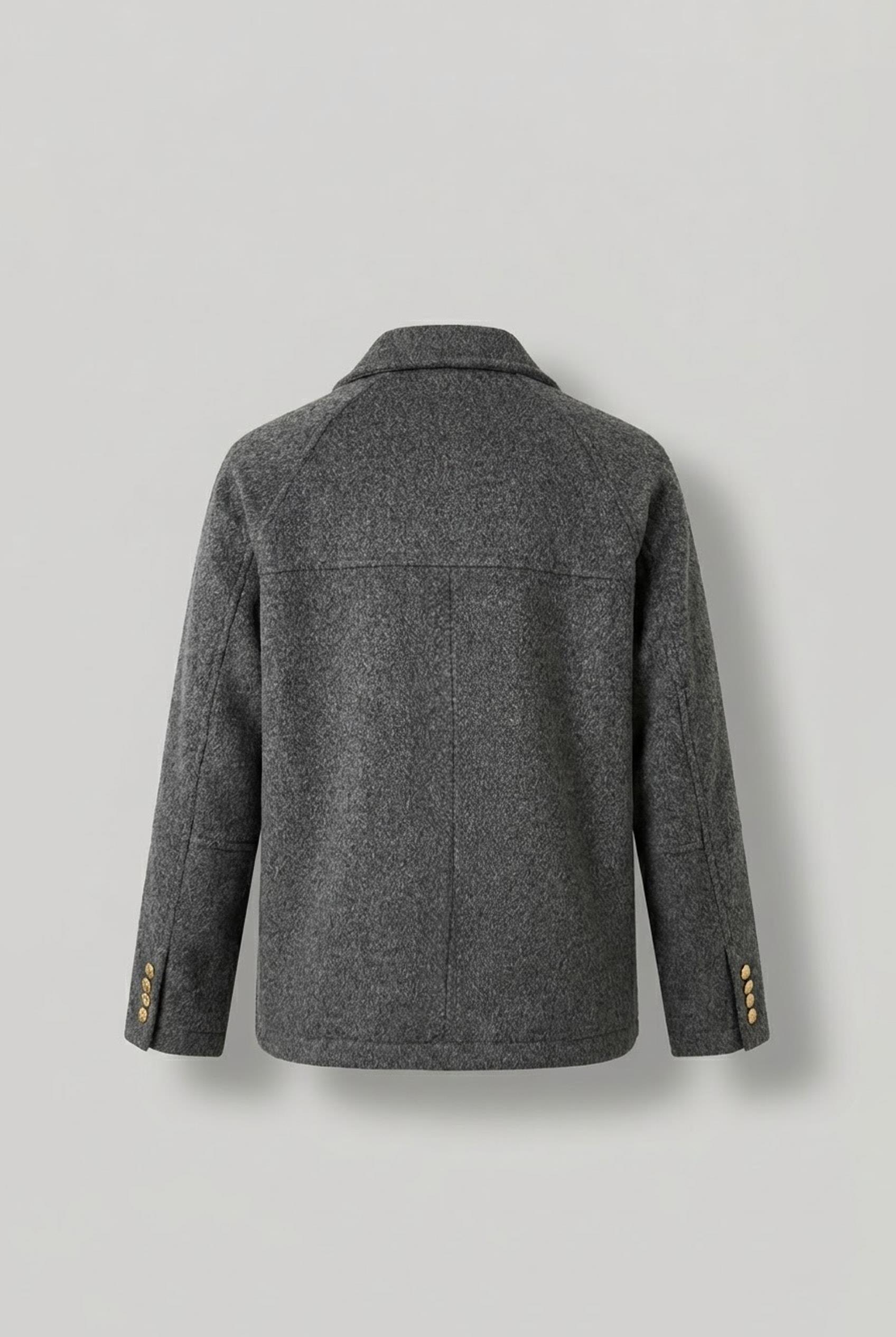 Erkek Kruvaze Yaka Düğmeli Kısa Kaşe Kaban Antrasit