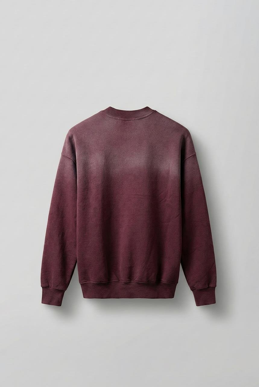 Erkek Minimal Yazı Detaylı Yıkamalı Sweatshirt Bordo