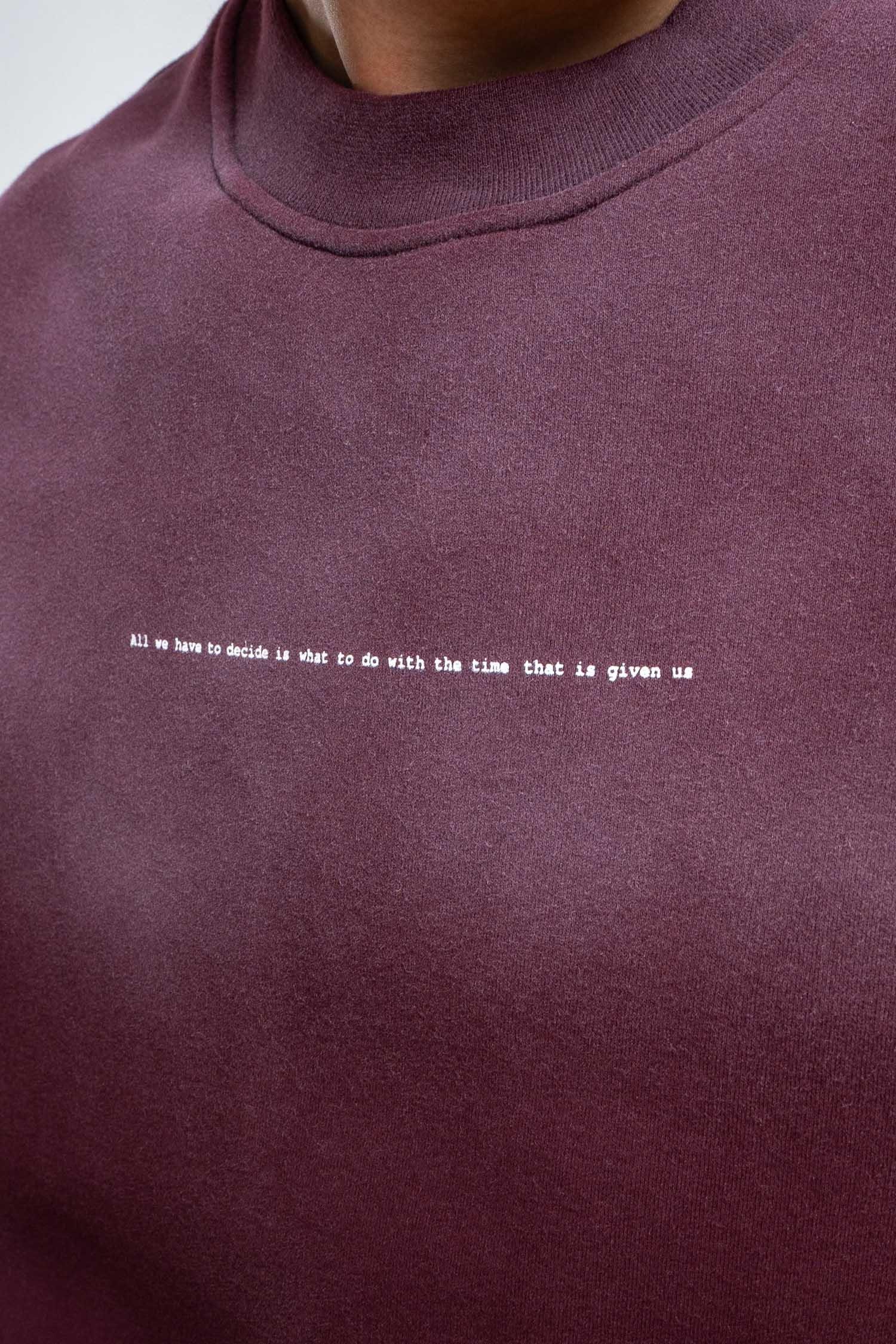 Erkek Minimal Yazı Detaylı Yıkamalı Sweatshirt Bordo