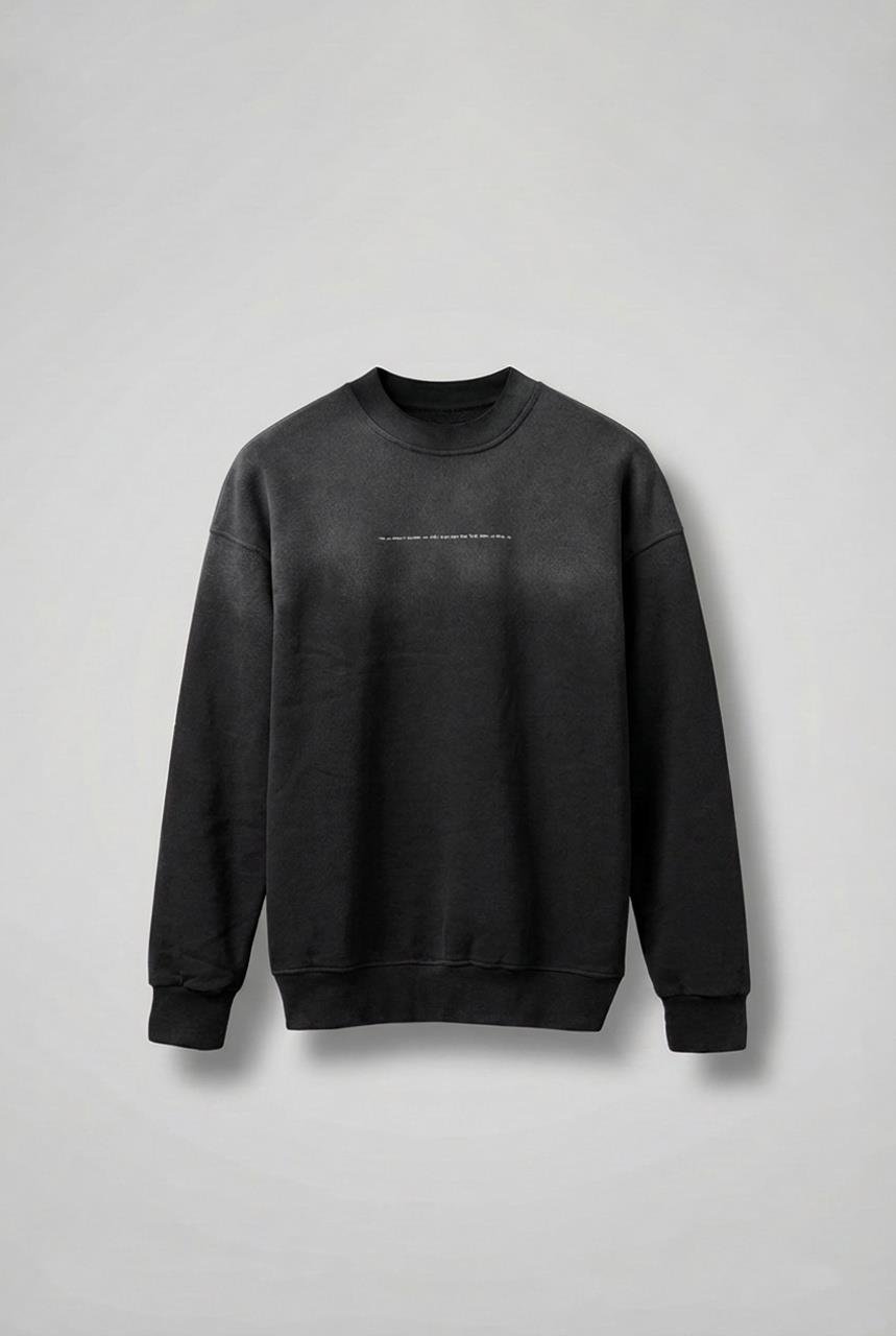 Erkek Minimal Yazı Detaylı Yıkamalı Sweatshirt Siyah
