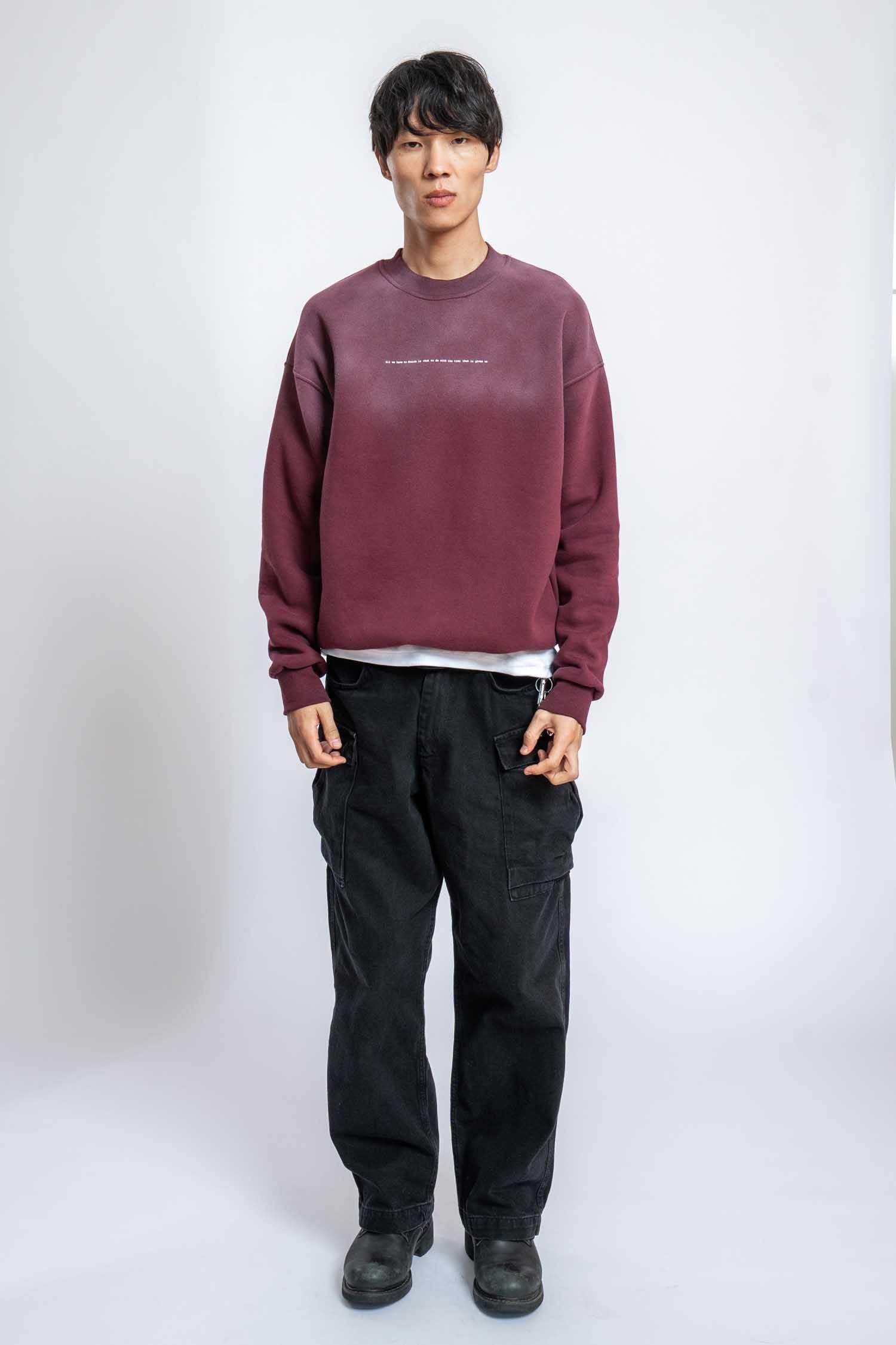 Erkek Minimal Yazı Detaylı Yıkamalı Sweatshirt Bordo