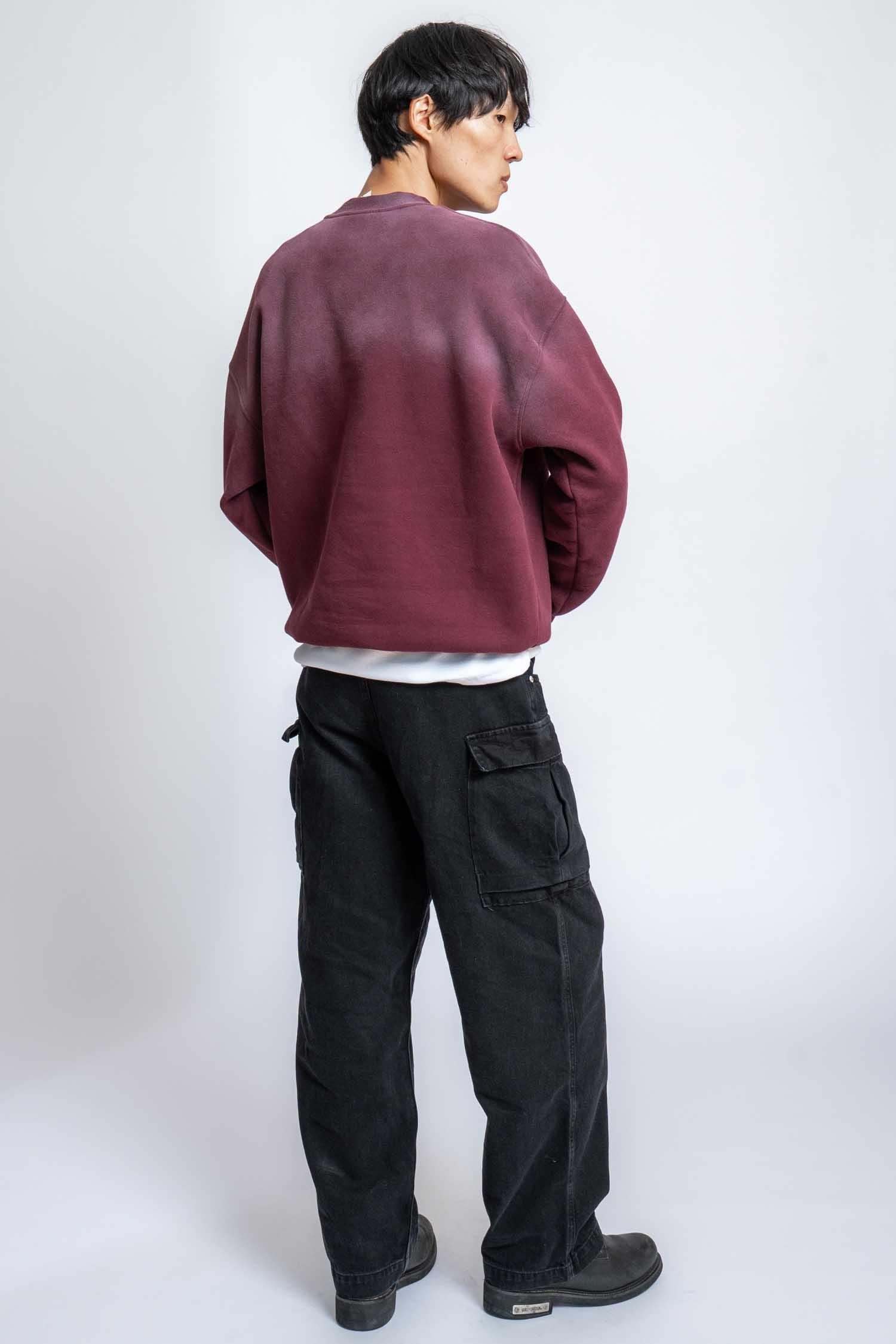 Erkek Minimal Yazı Detaylı Yıkamalı Sweatshirt Bordo