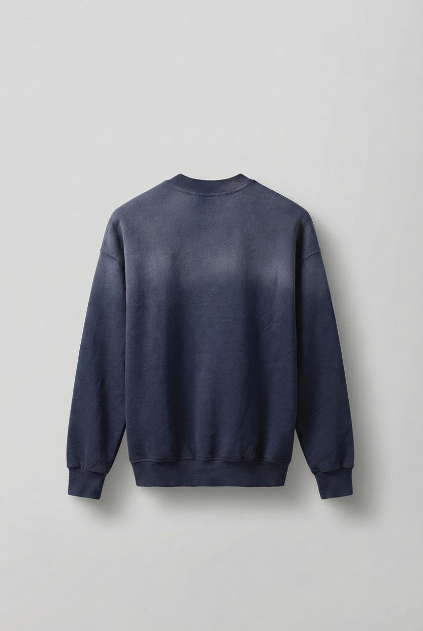 Erkek Minimal Yazı Detaylı Yıkamalı Sweatshirt Lacivert