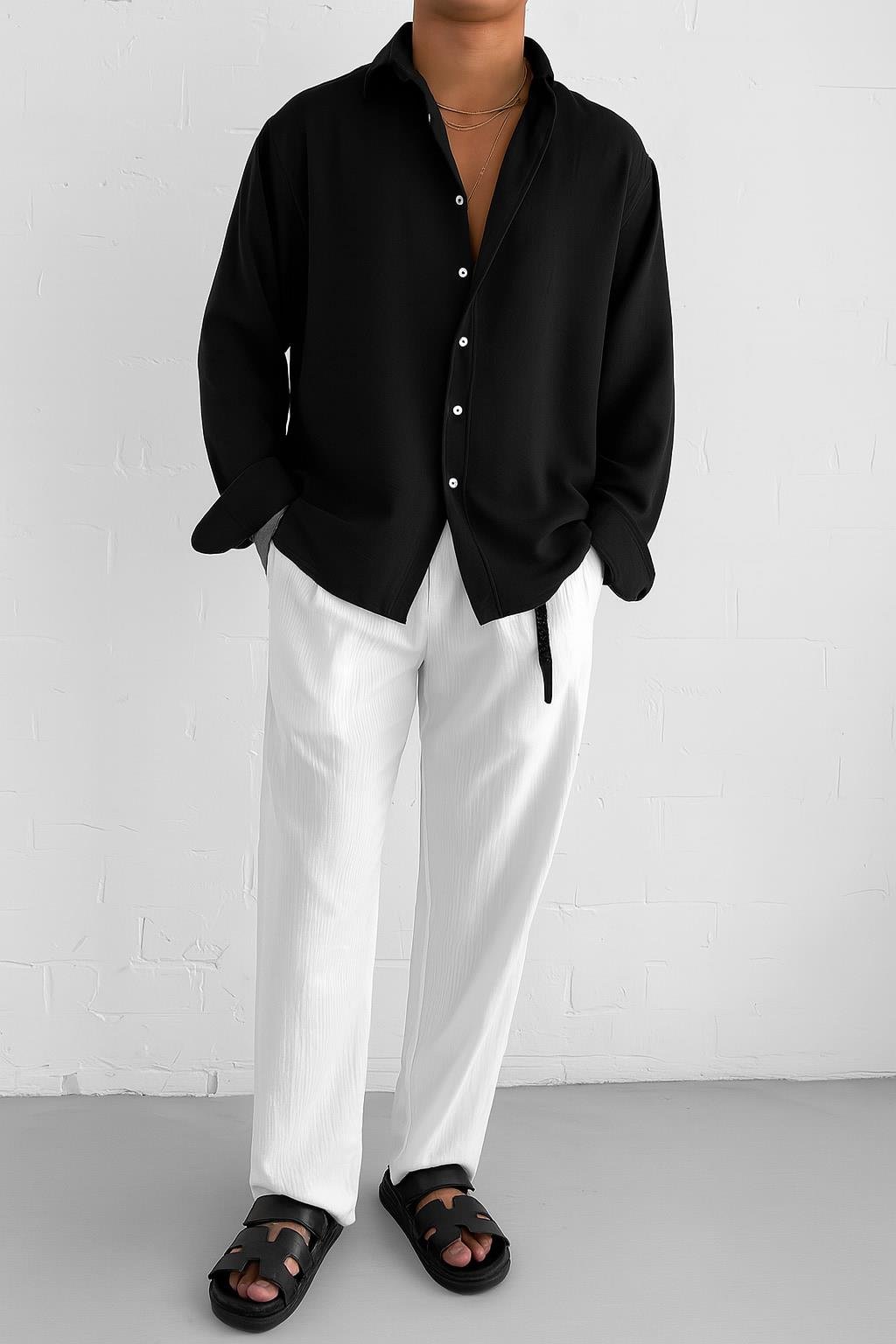 Erkek Oversize Basic Rahat Gömlek Siyah