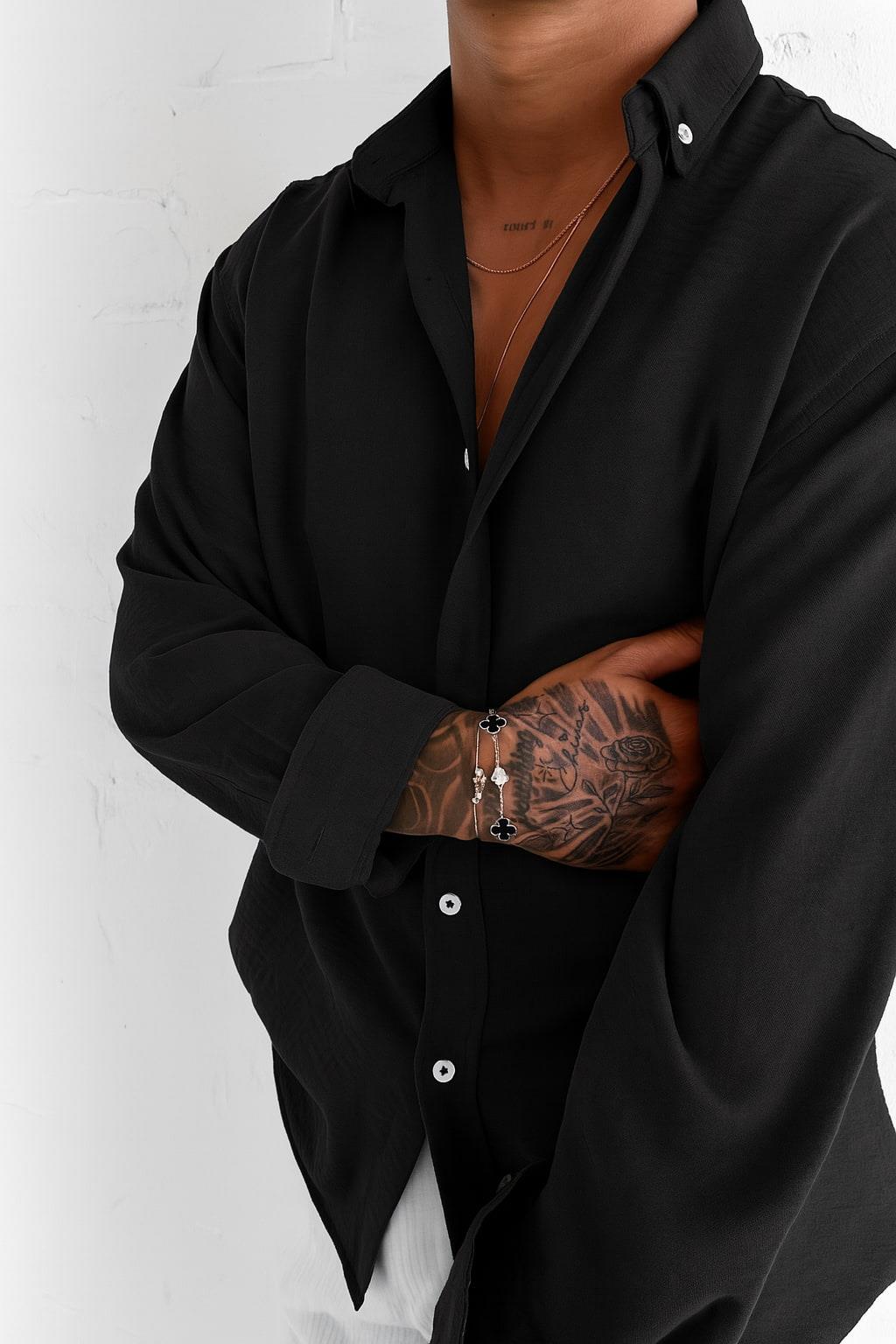 Erkek Oversize Basic Rahat Gömlek Siyah