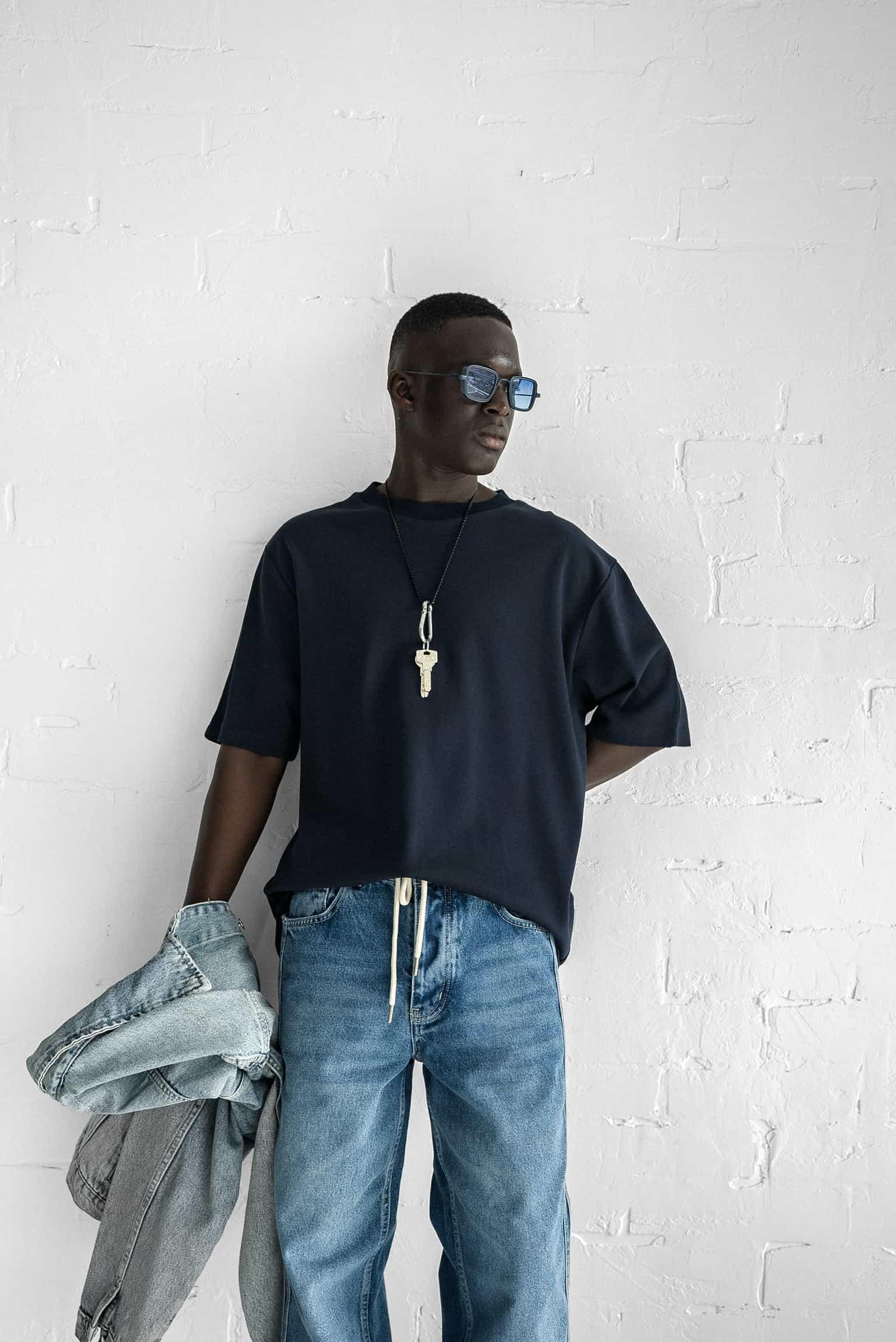 Erkek Oversize Basic T-Shirt Lacivert