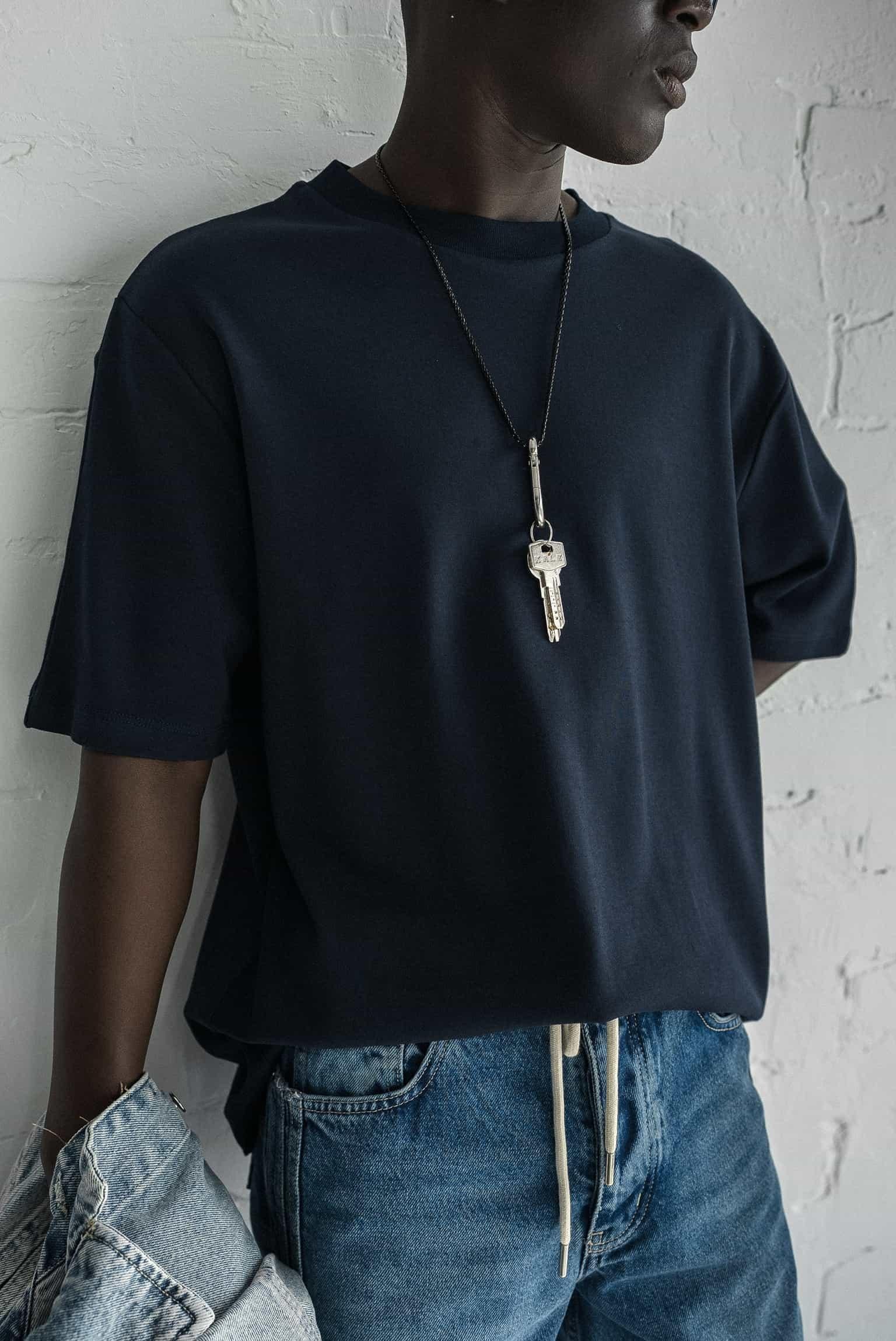 Erkek Oversize Basic T-Shirt Lacivert