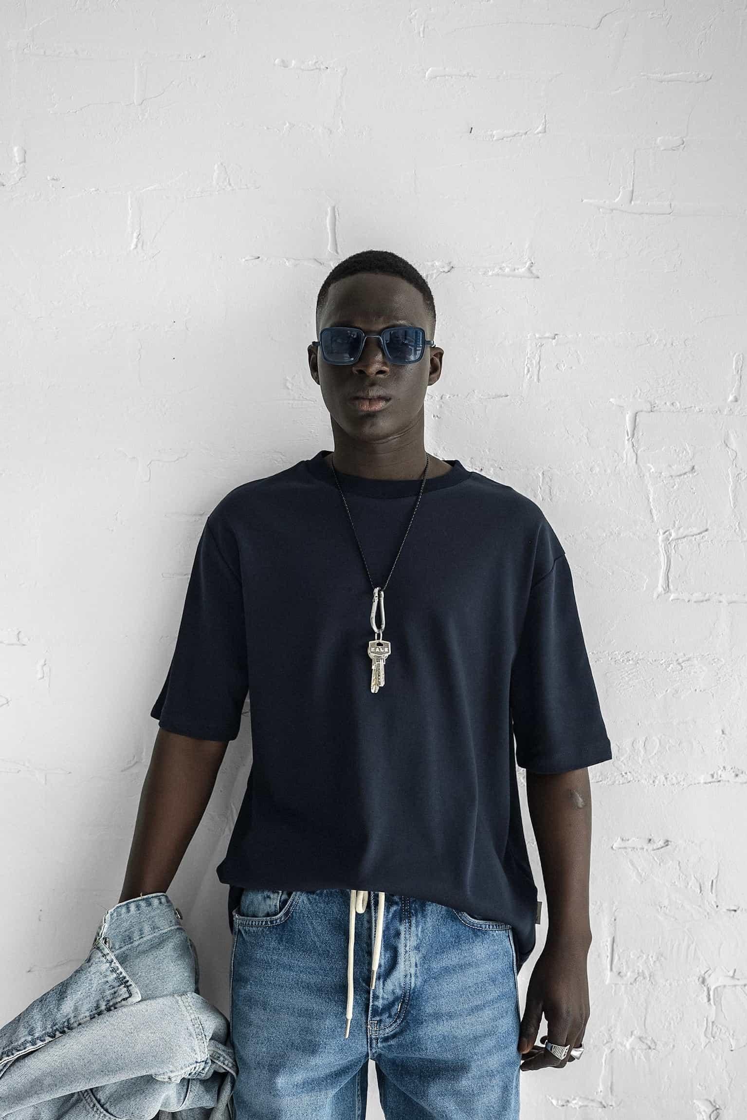 Erkek Oversize Basic T-Shirt Lacivert