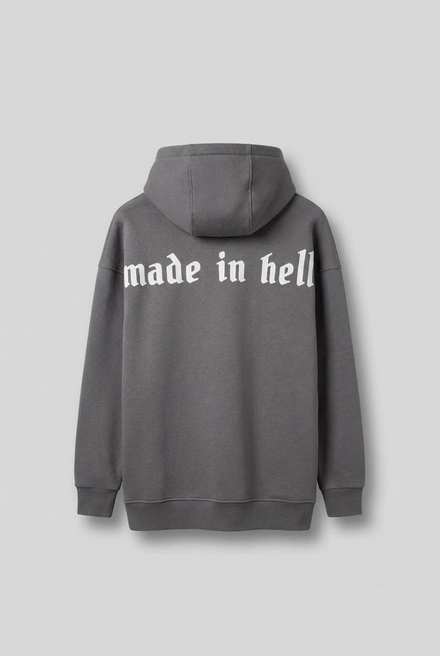 Erkek Oversize Baskılı Premium Kapüşonlu Sweatshirt Gri