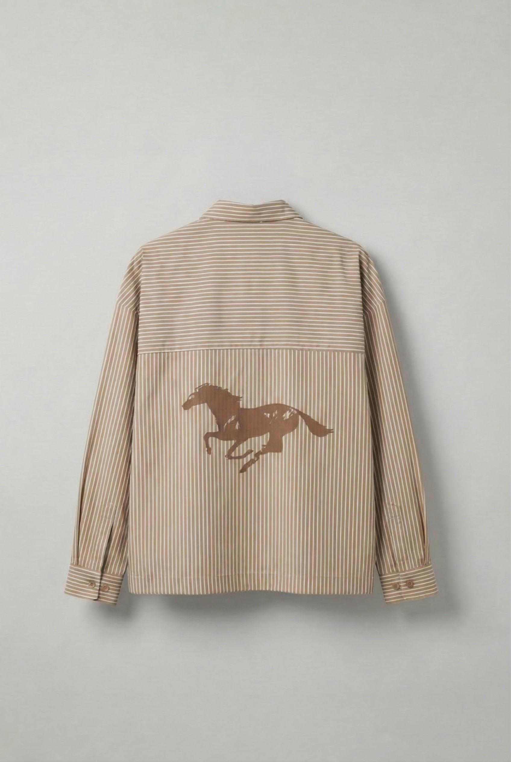 Erkek Oversize Baskılı Uzun Kollu Gömlek Açık Kahve