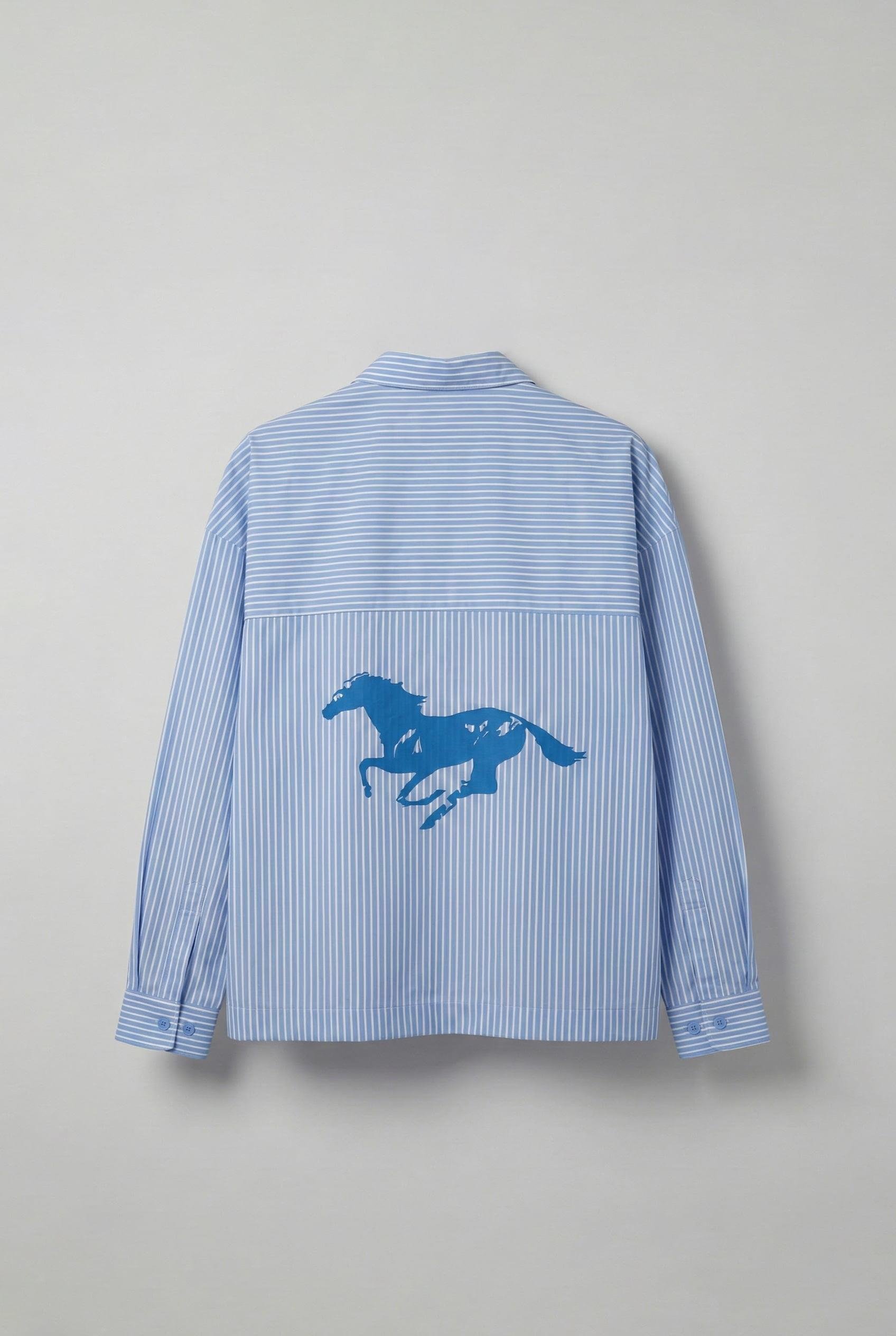 Erkek Oversize Baskılı Uzun Kollu Gömlek Mavi