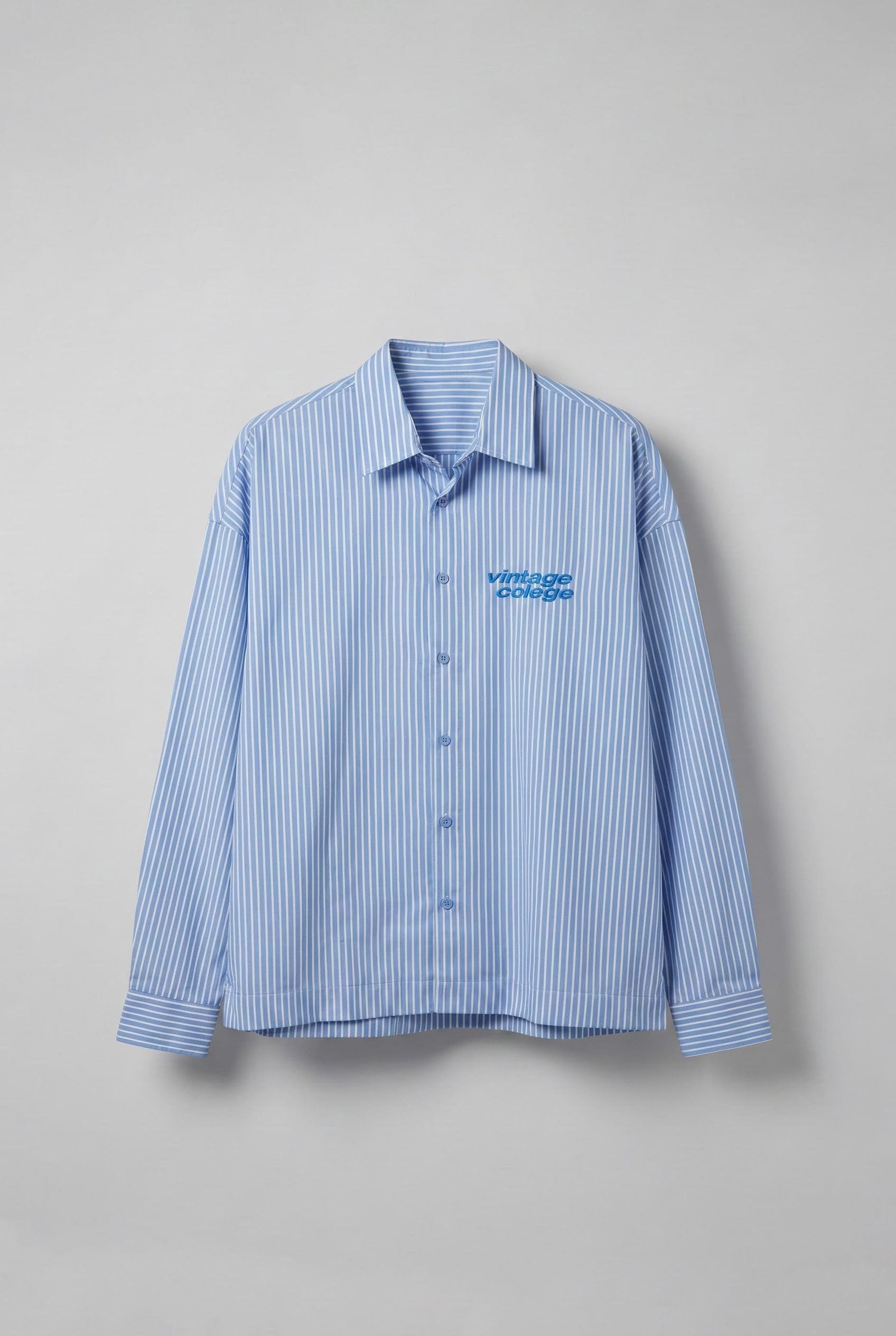 Erkek Oversize Baskılı Uzun Kollu Gömlek Mavi