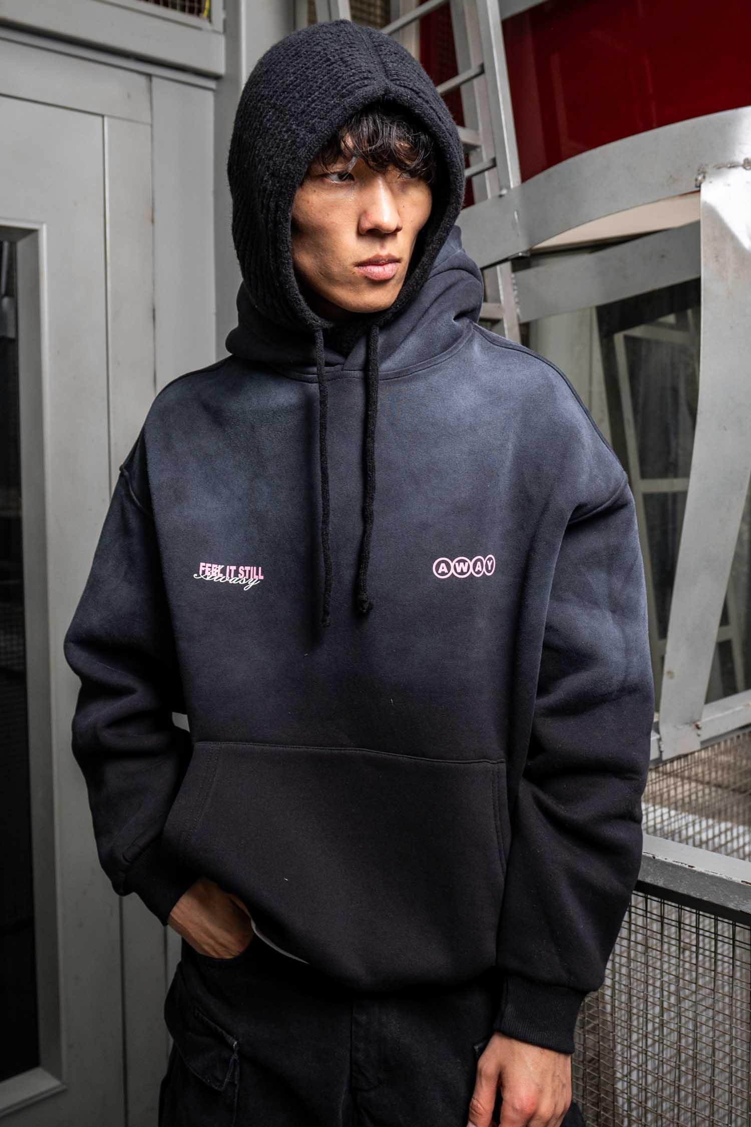 Erkek Oversize Baskılı Yıkamalı Kapüşonlu Hoodie Siyah