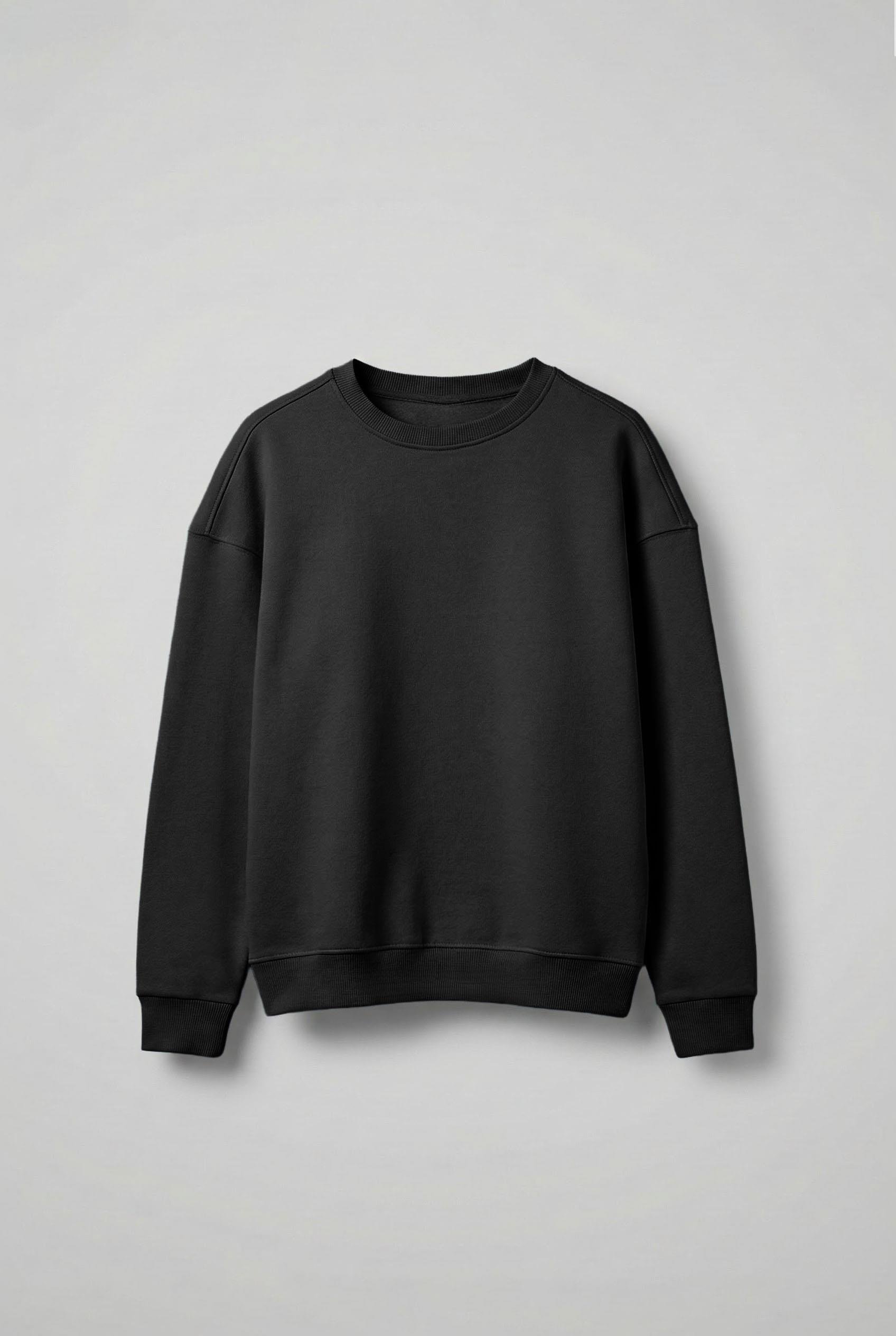 Erkek Oversize Bisiklet Yaka Basic Sweatshirt Siyah