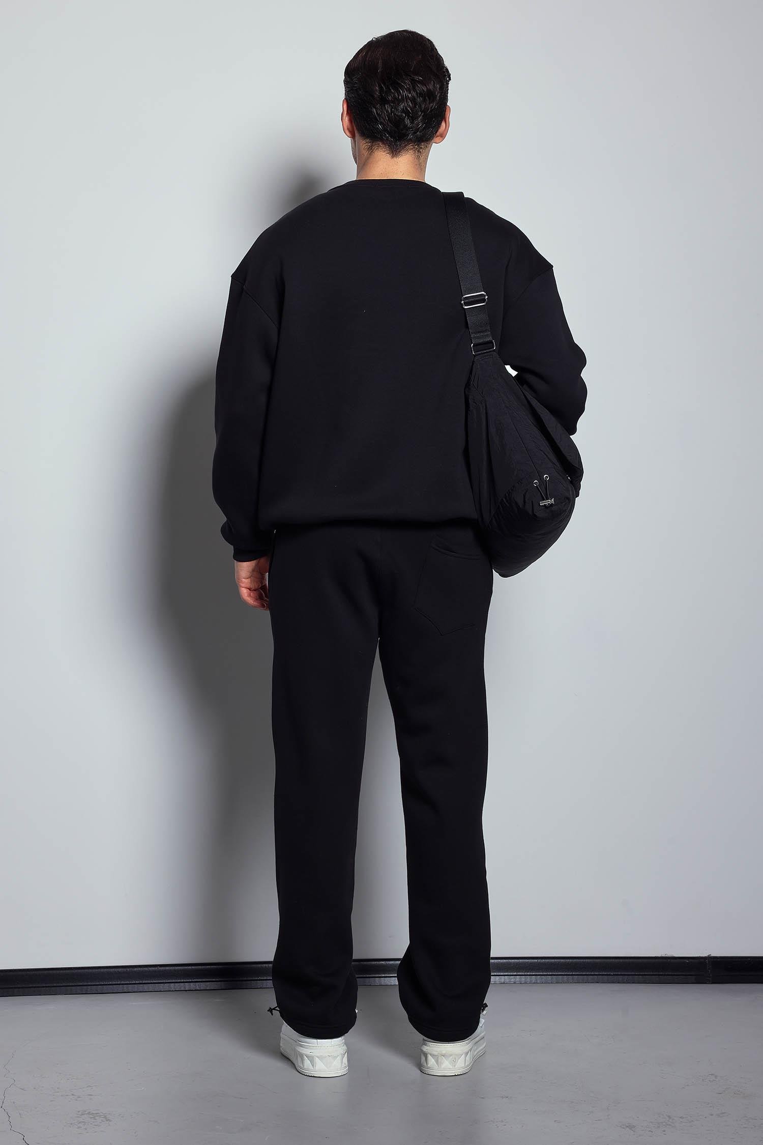 Erkek Oversize Bisiklet Yaka Basic Sweatshirt Siyah