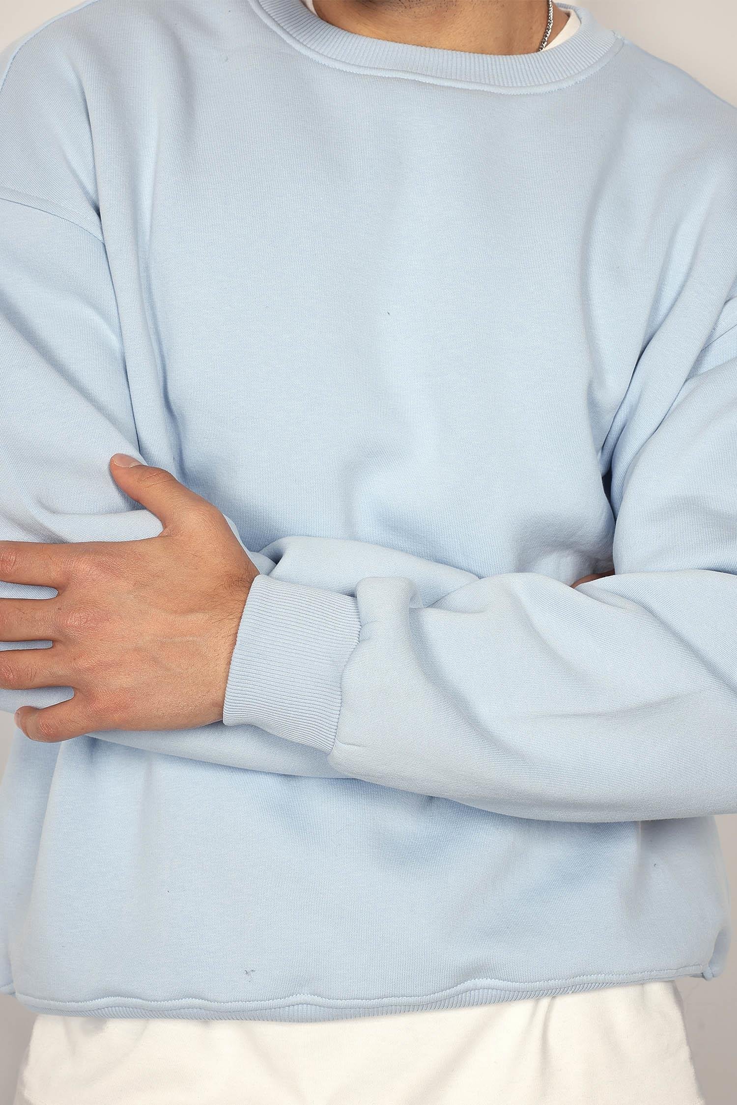 Erkek Oversize Bisiklet Yaka Basic Sweatshirt Açık Mavi