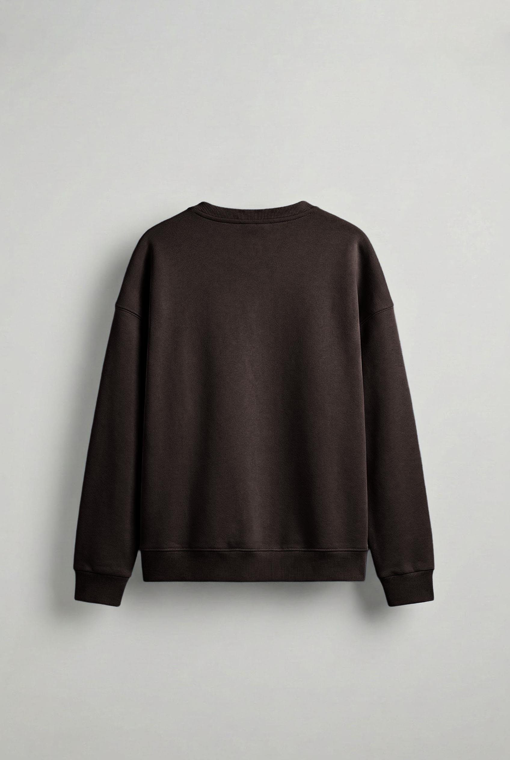Erkek Oversize Bisiklet Yaka Basic Sweatshirt Kahverengi