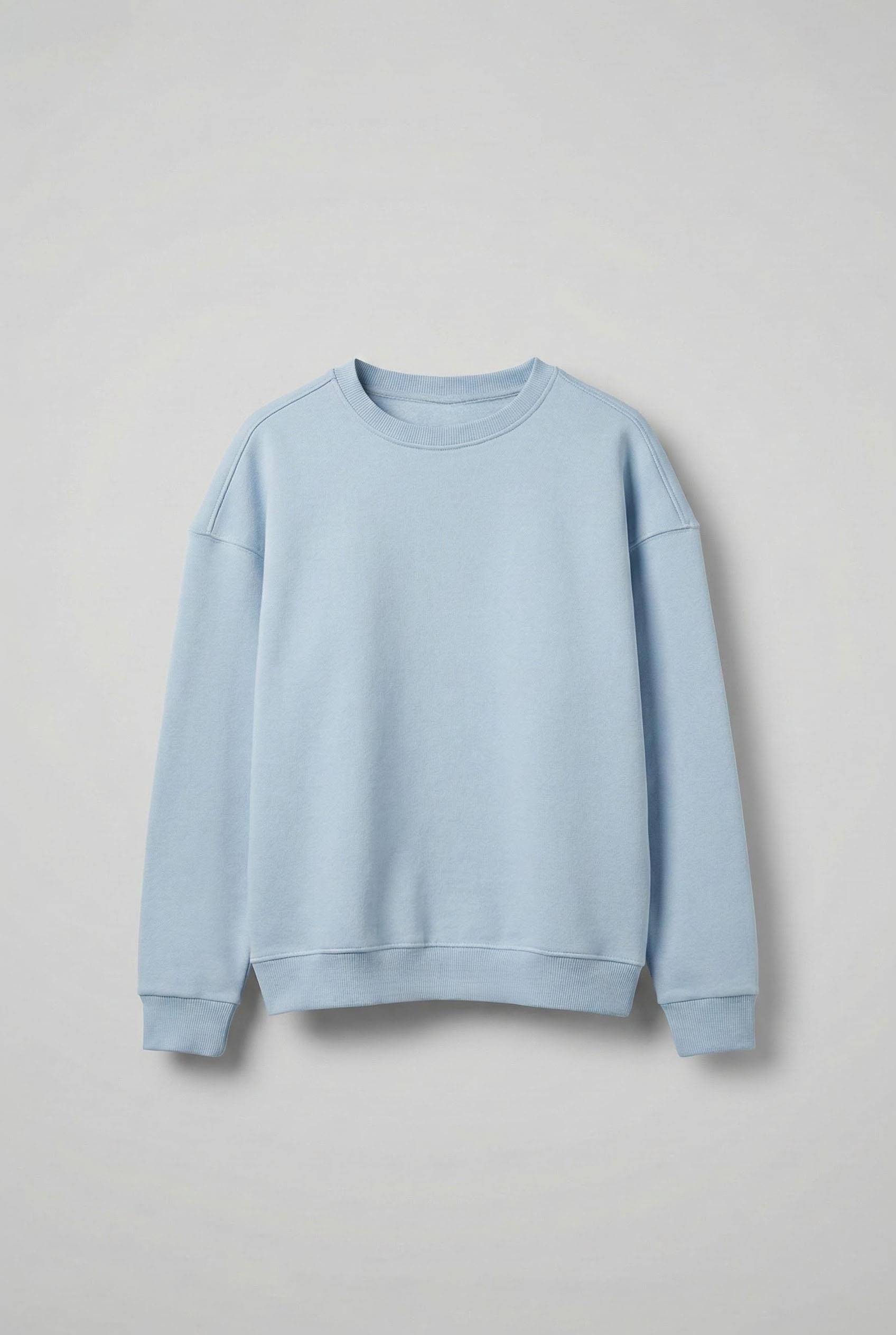 Erkek Oversize Bisiklet Yaka Basic Sweatshirt Açık Mavi