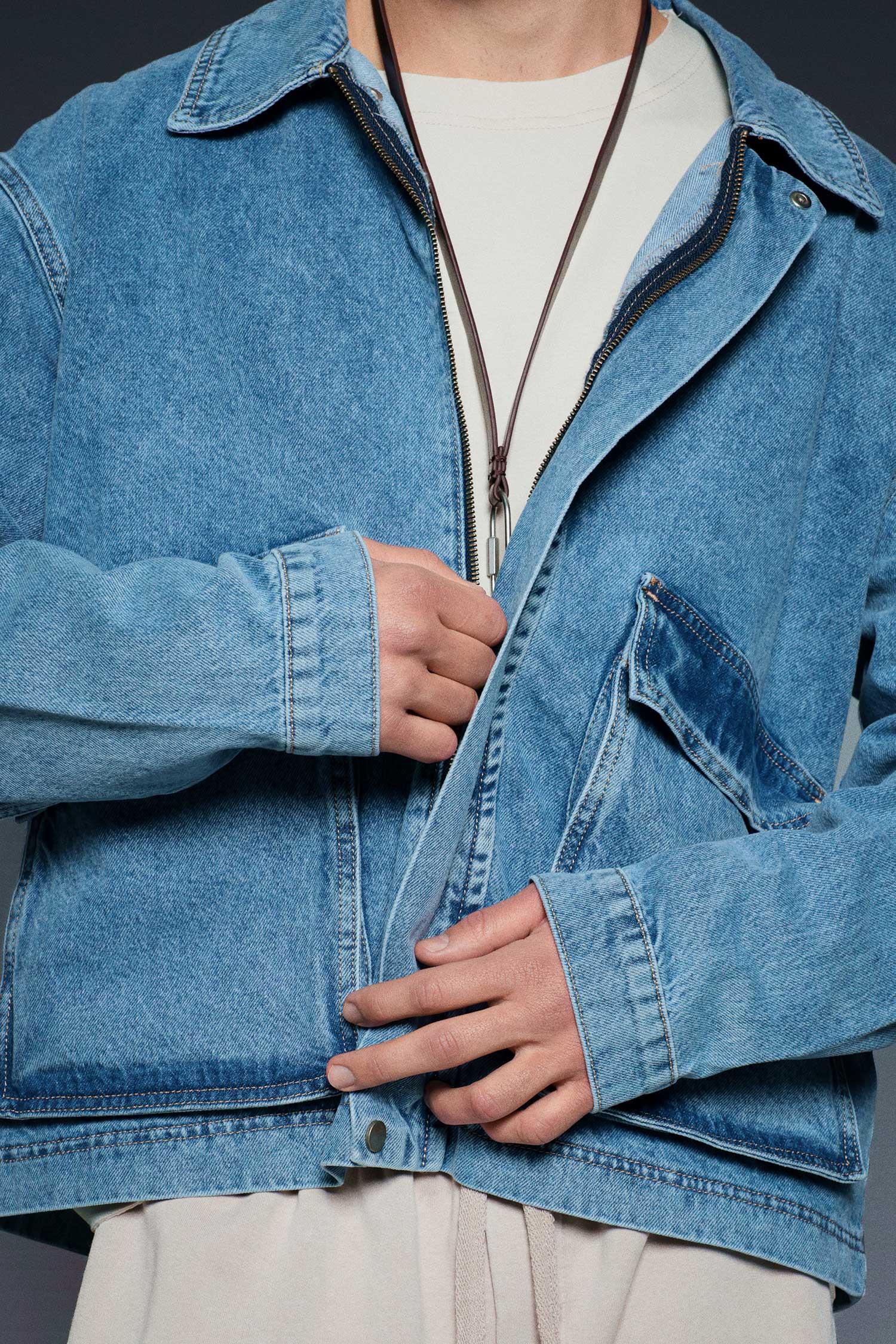 Erkek Oversize Cepli Denim Ceket Mavi