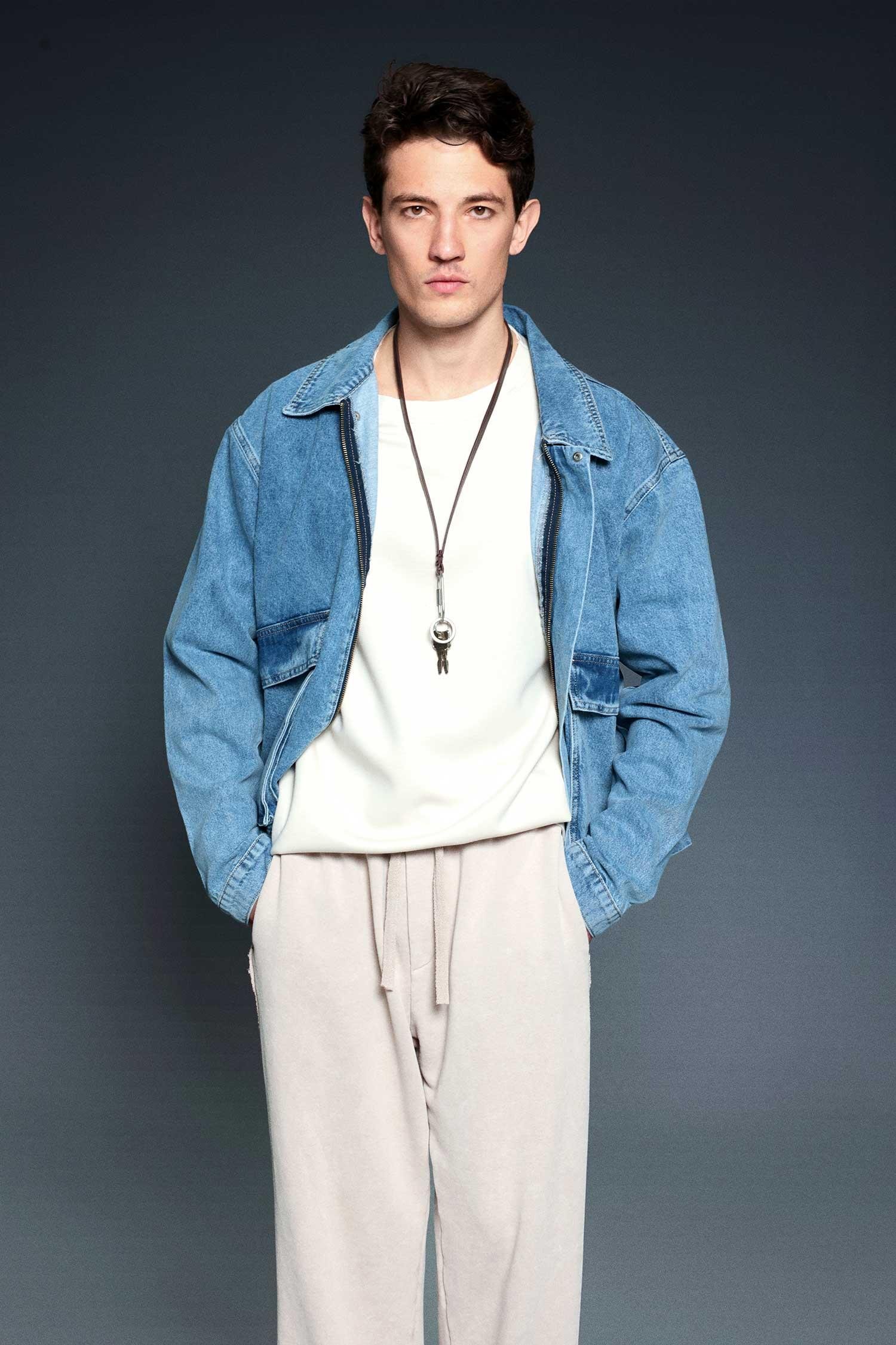 Erkek Oversize Cepli Denim Ceket Mavi