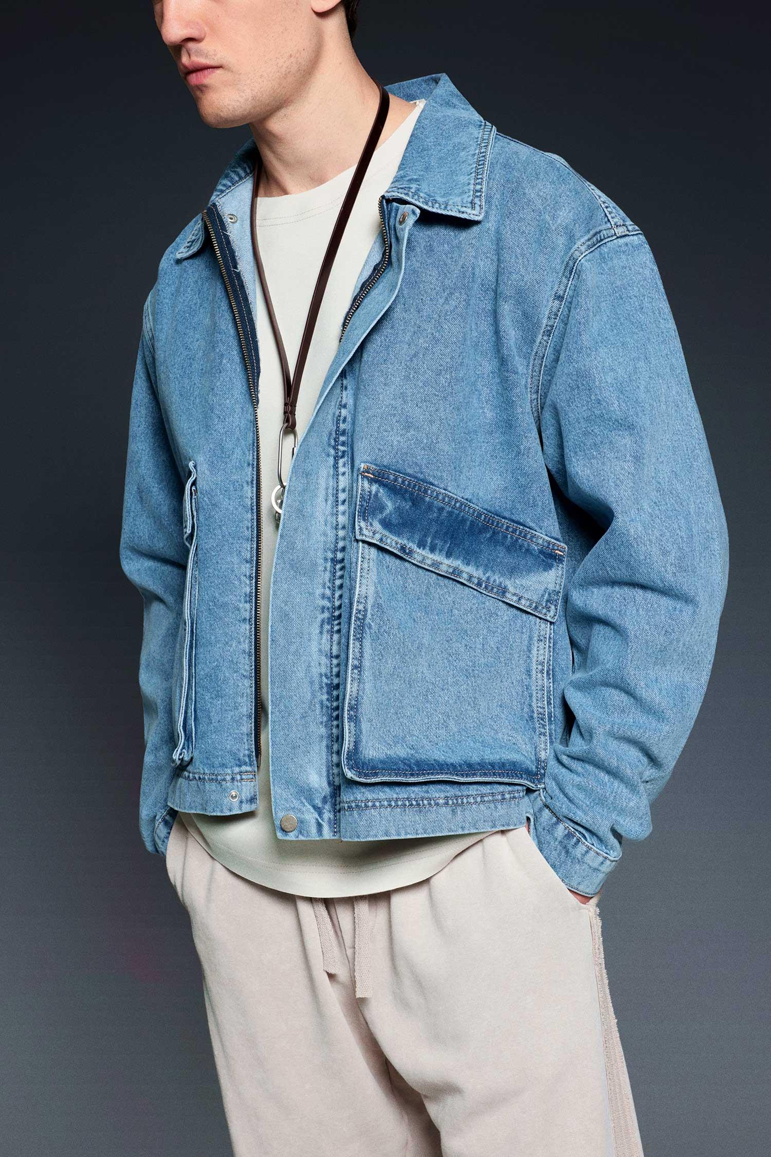 Erkek Oversize Cepli Denim Ceket Mavi