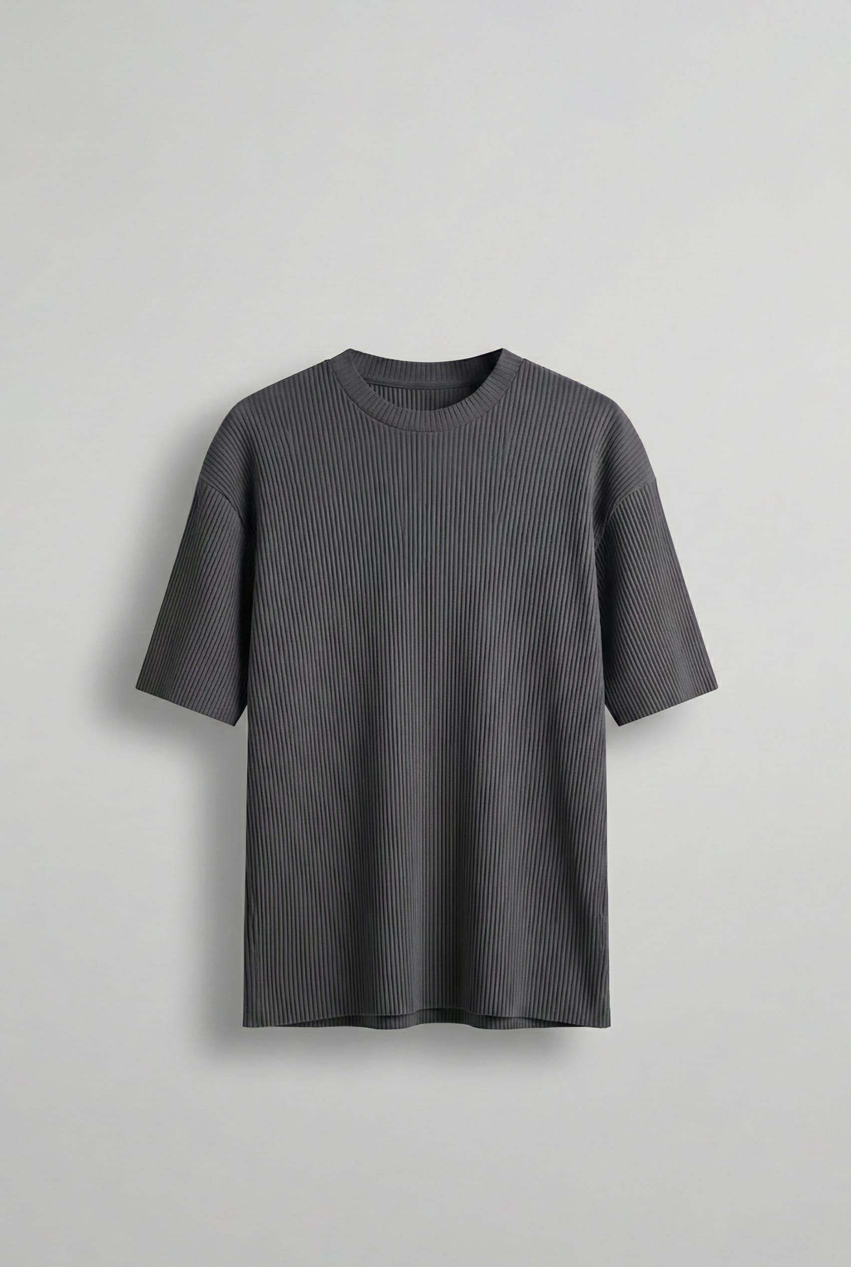 Erkek Oversize Çizgi Desenli Esnek Ve Hafif Rahat Yazlık T-Shirt Füme