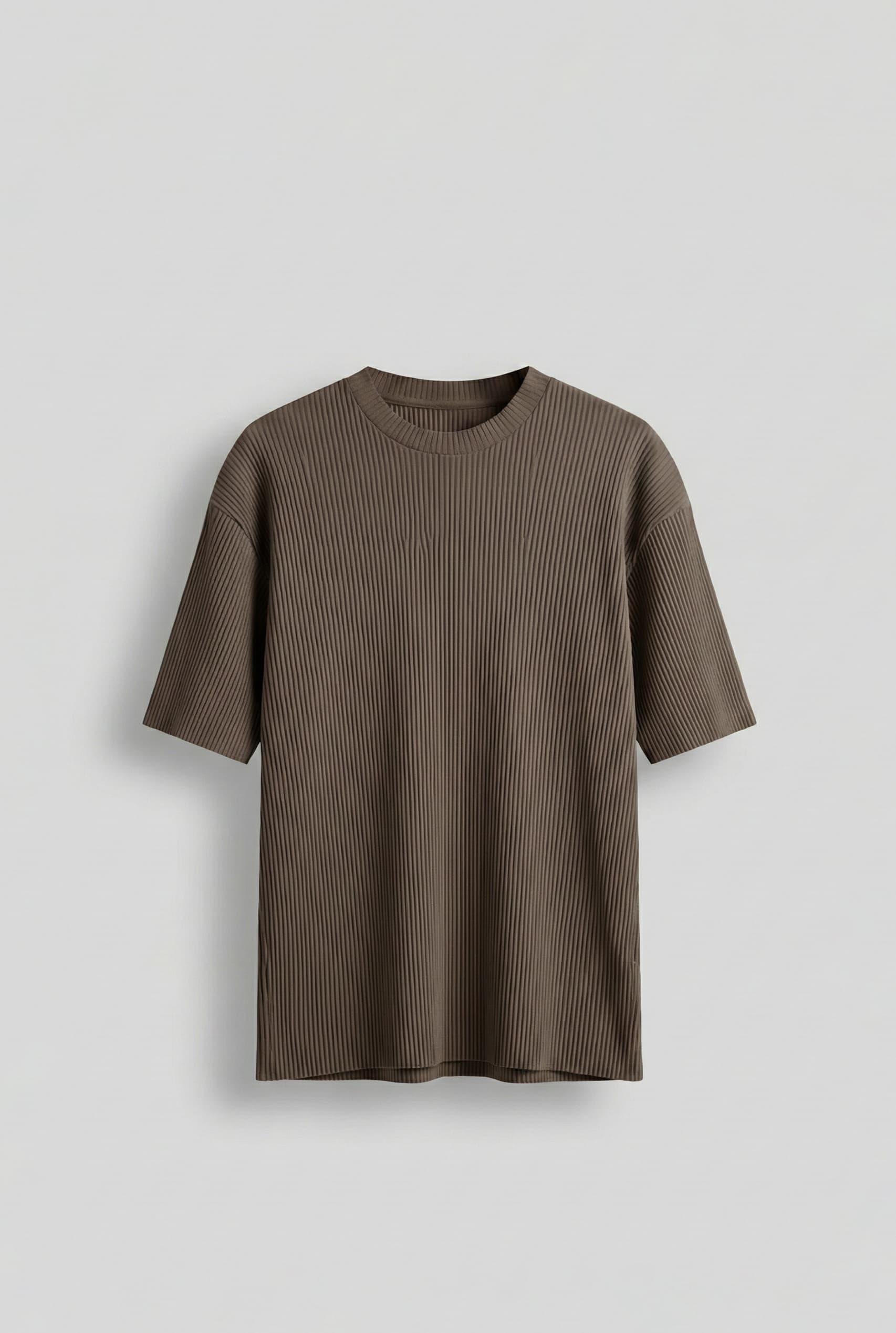 Erkek Oversize Çizgi Desenli Esnek Ve Hafif Rahat Yazlık T-Shirt Açık Kahve