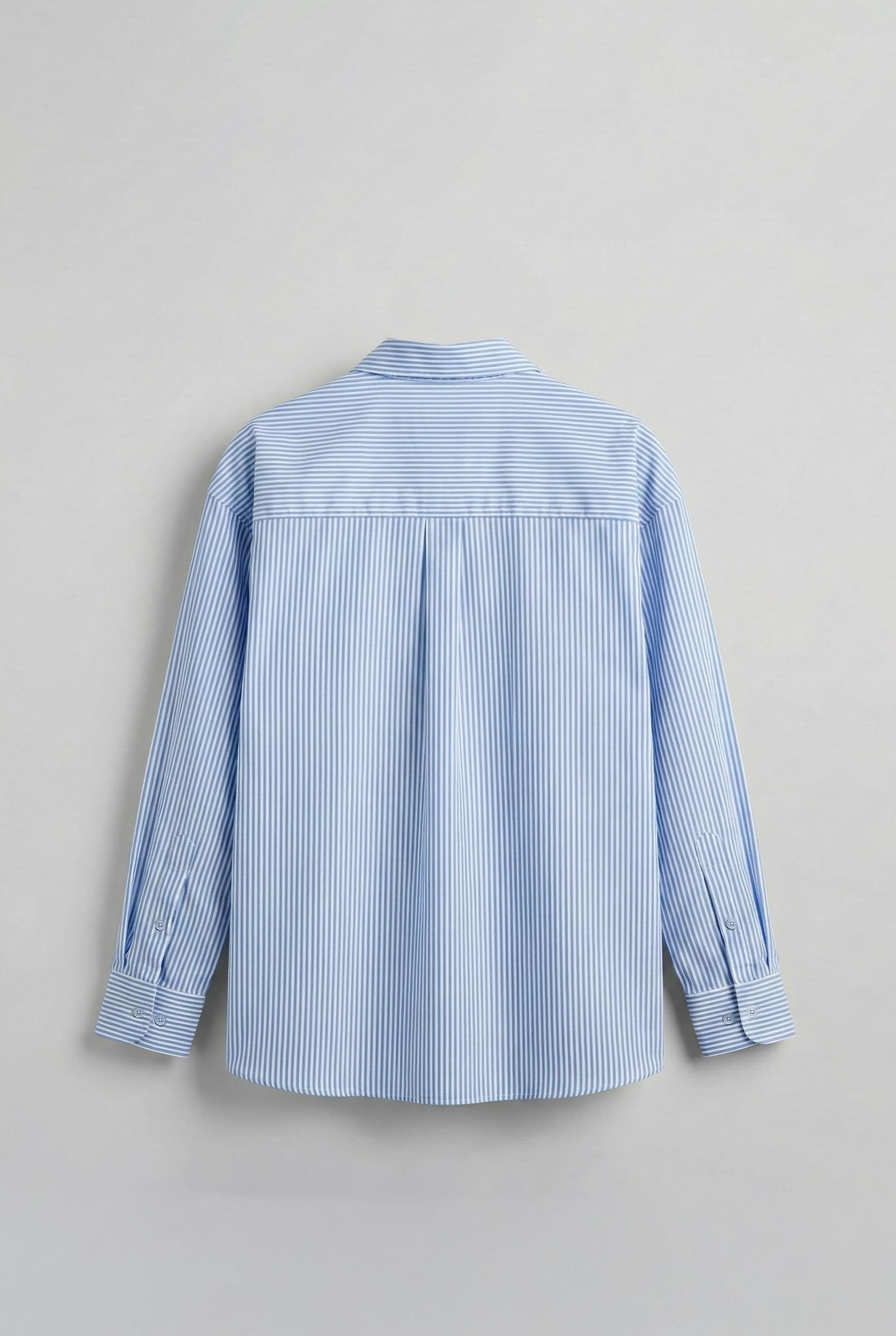 Erkek Oversize Çizgili Baskılı Gömlek Mavi