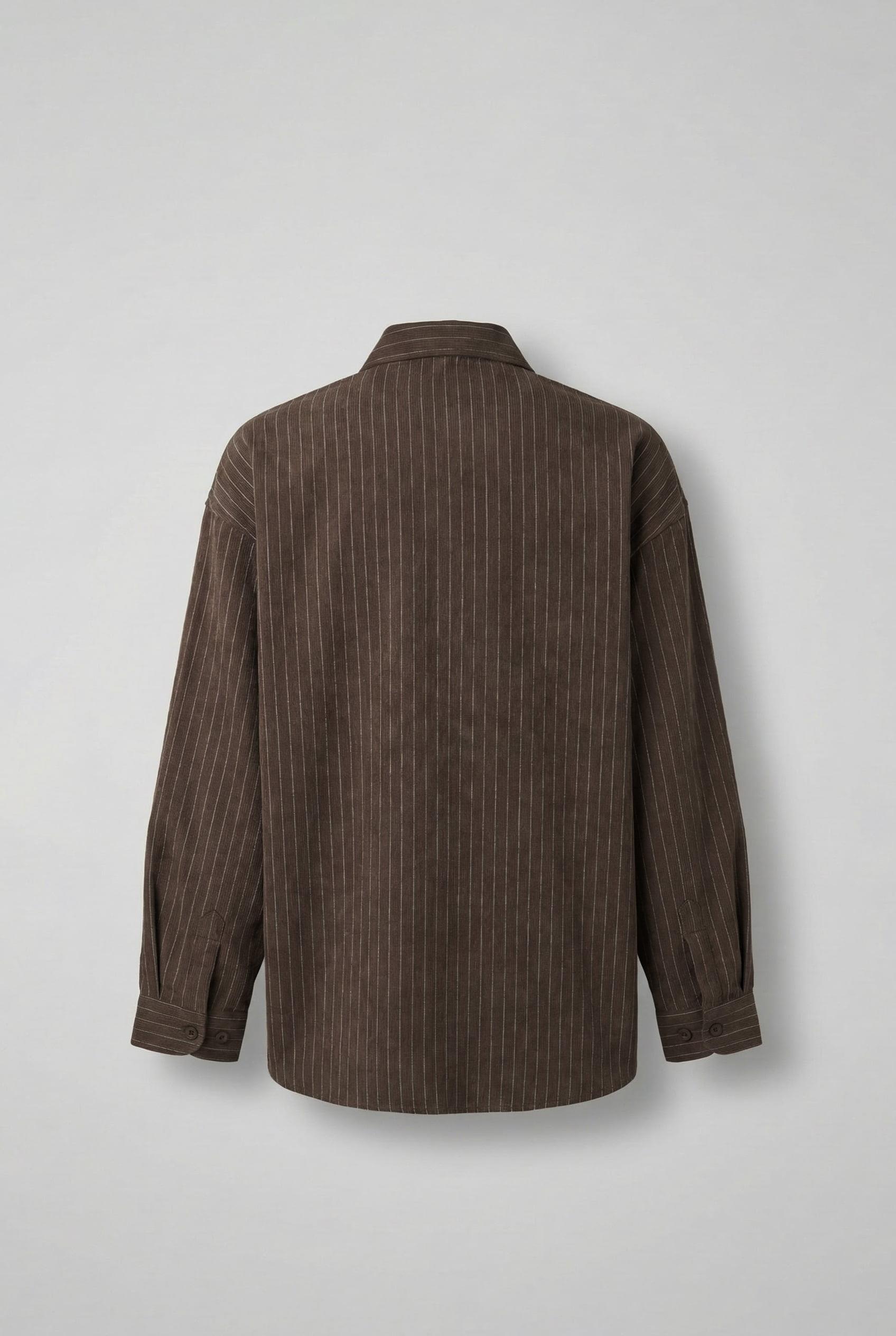 Erkek Oversize Çizgili Uzun Kollu Gömlek Kahverengi