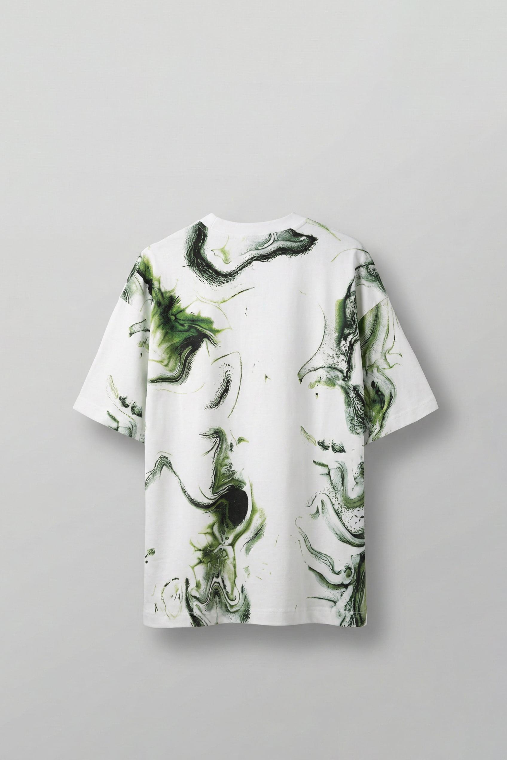 Erkek Oversize Desen Baskılı Premium T-Shirt Beyaz