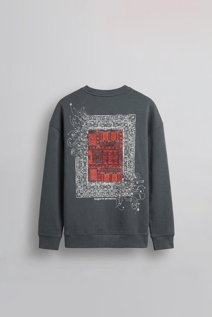 Erkek Oversize Desen Yamalı Sweatshirt Antrasit