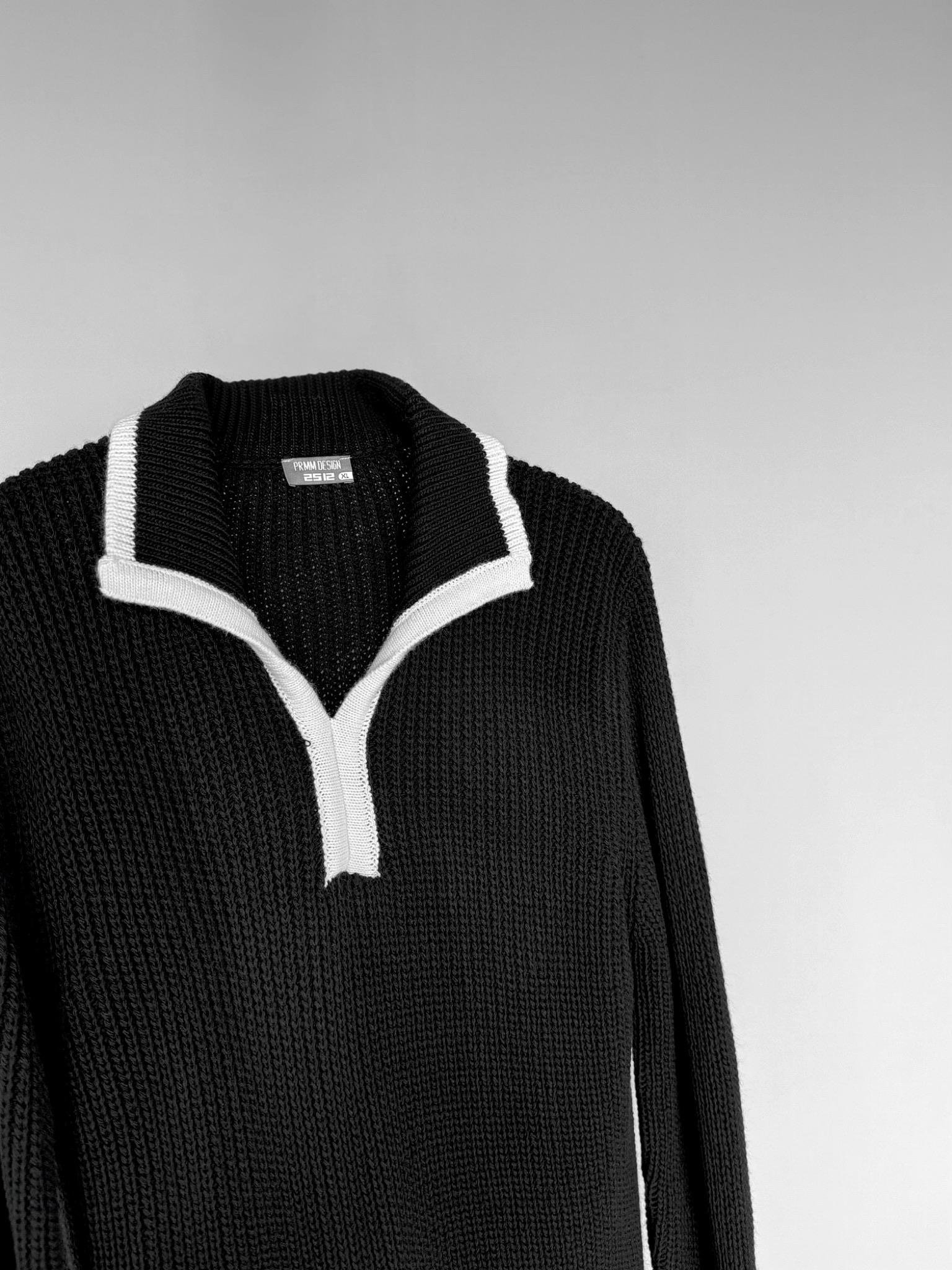 Erkek Oversize Desenli Dik Yakalı Ağır Kazak Siyah