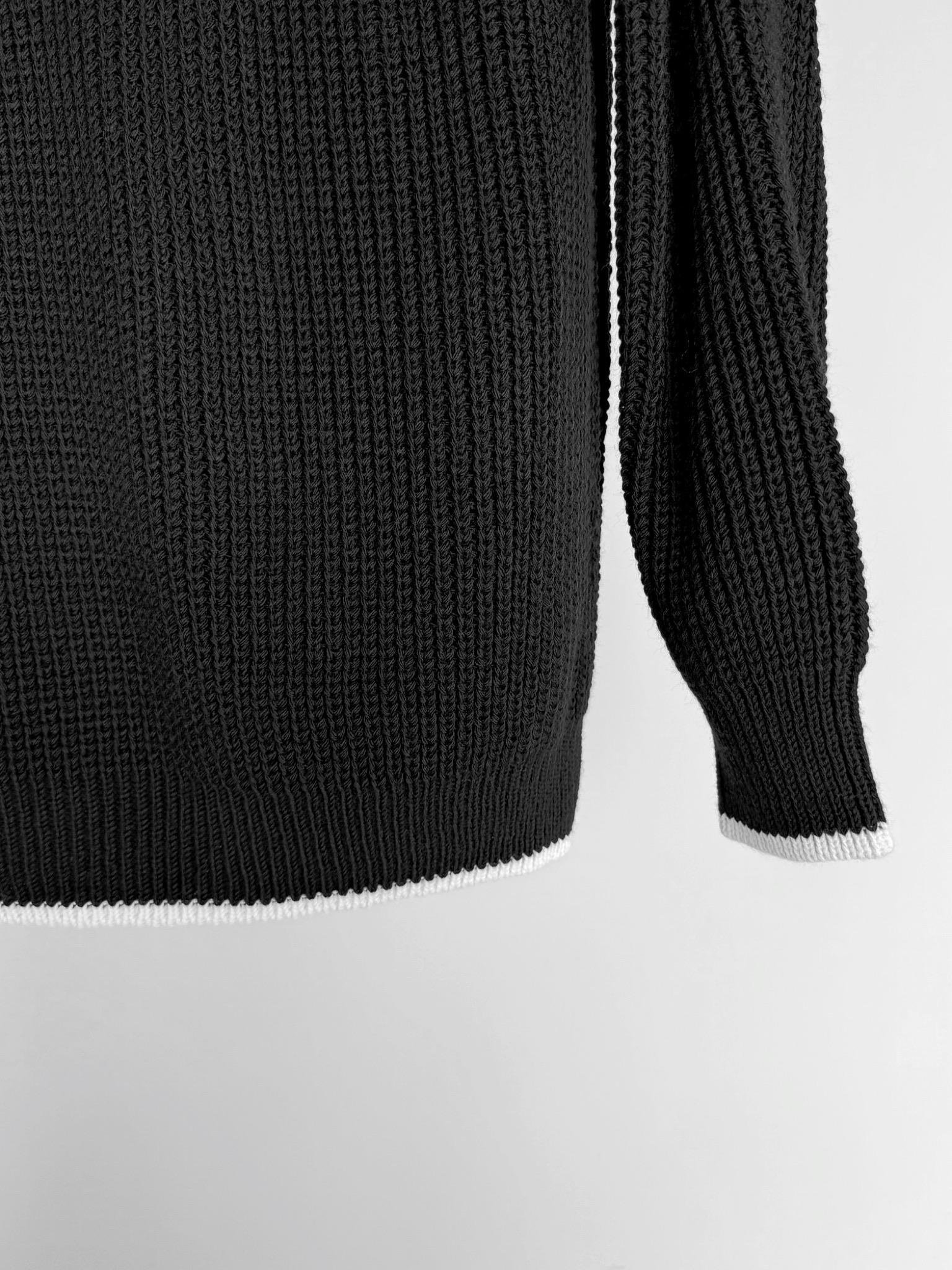 Erkek Oversize Desenli Dik Yakalı Ağır Kazak Siyah