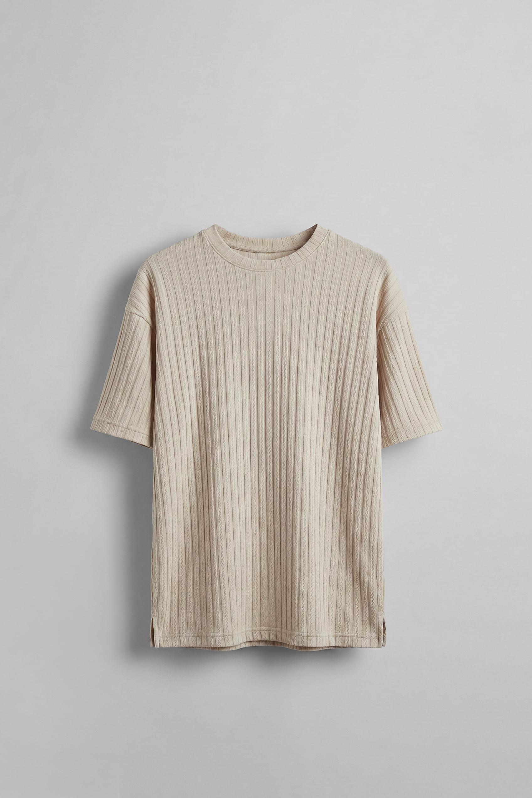 Erkek Oversize Desenli T-Shirt Bej
