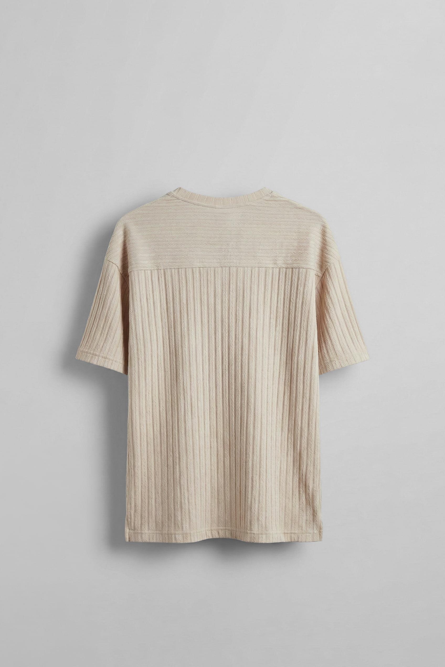 Erkek Oversize Desenli T-Shirt Bej