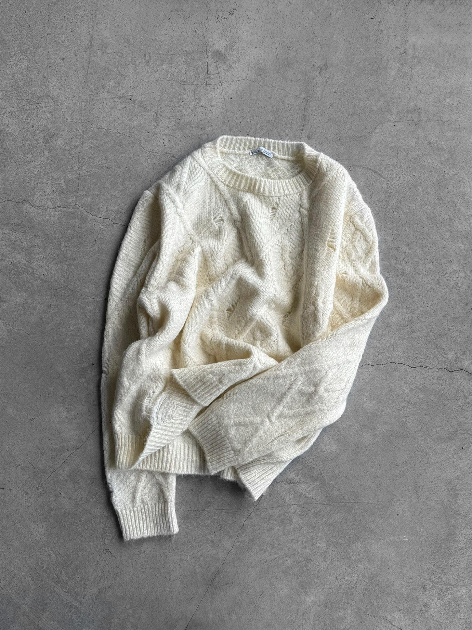 Erkek Oversize Desenli Triko Kazak Ekru