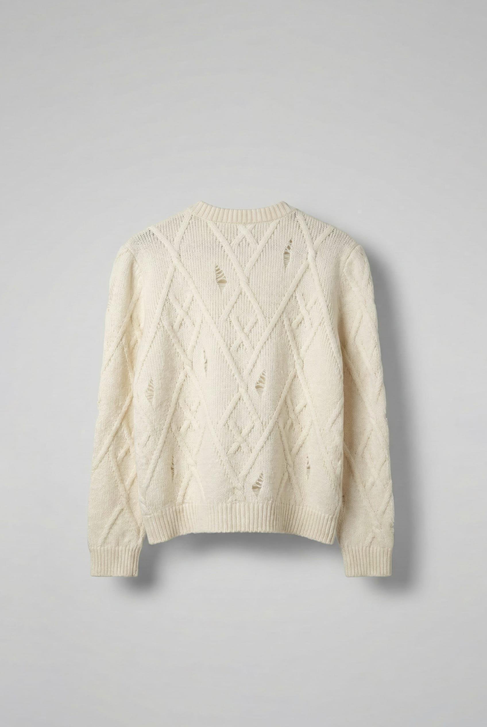 Erkek Oversize Desenli Triko Kazak Ekru