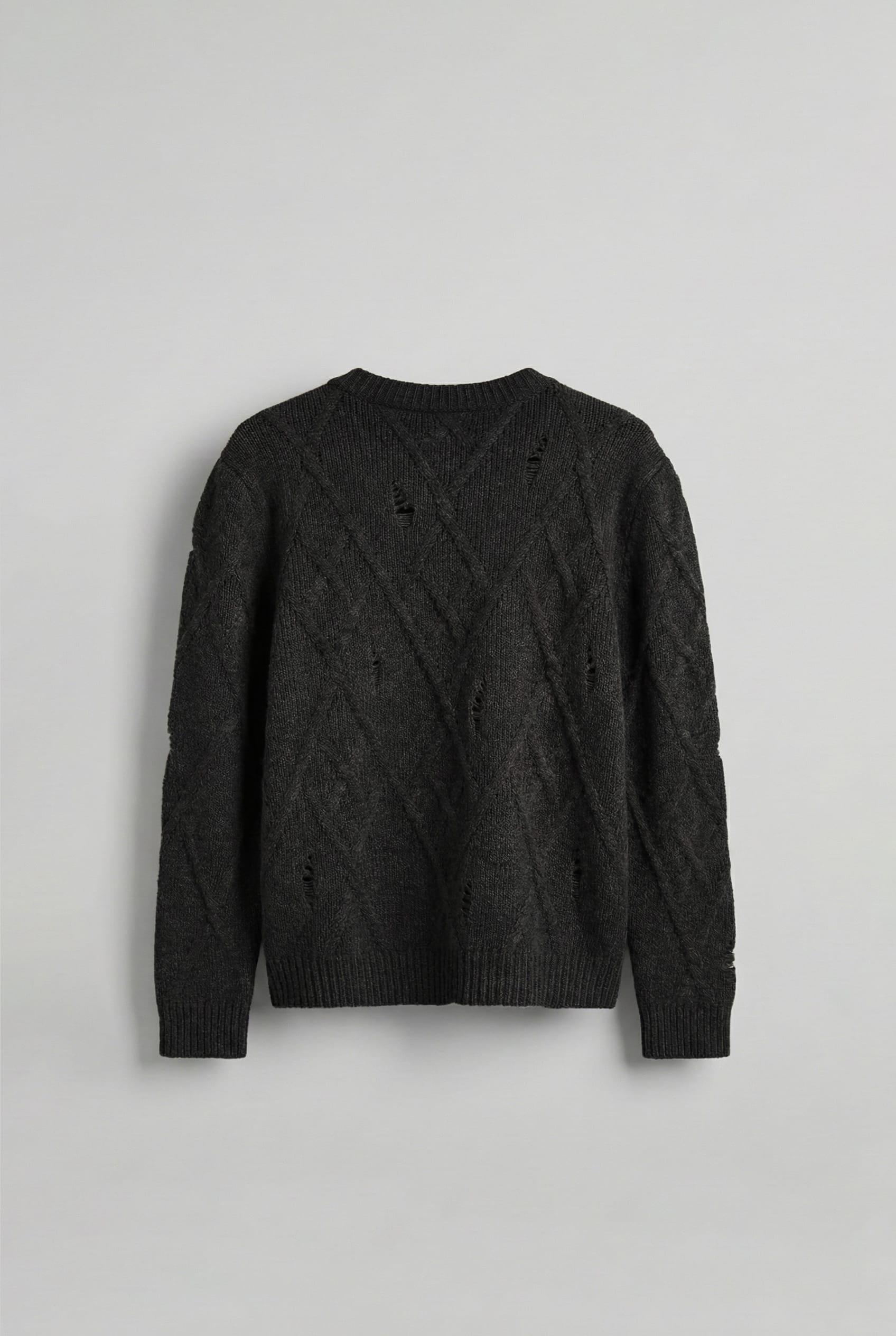 Erkek Oversize Desenli Triko Kazak Siyah